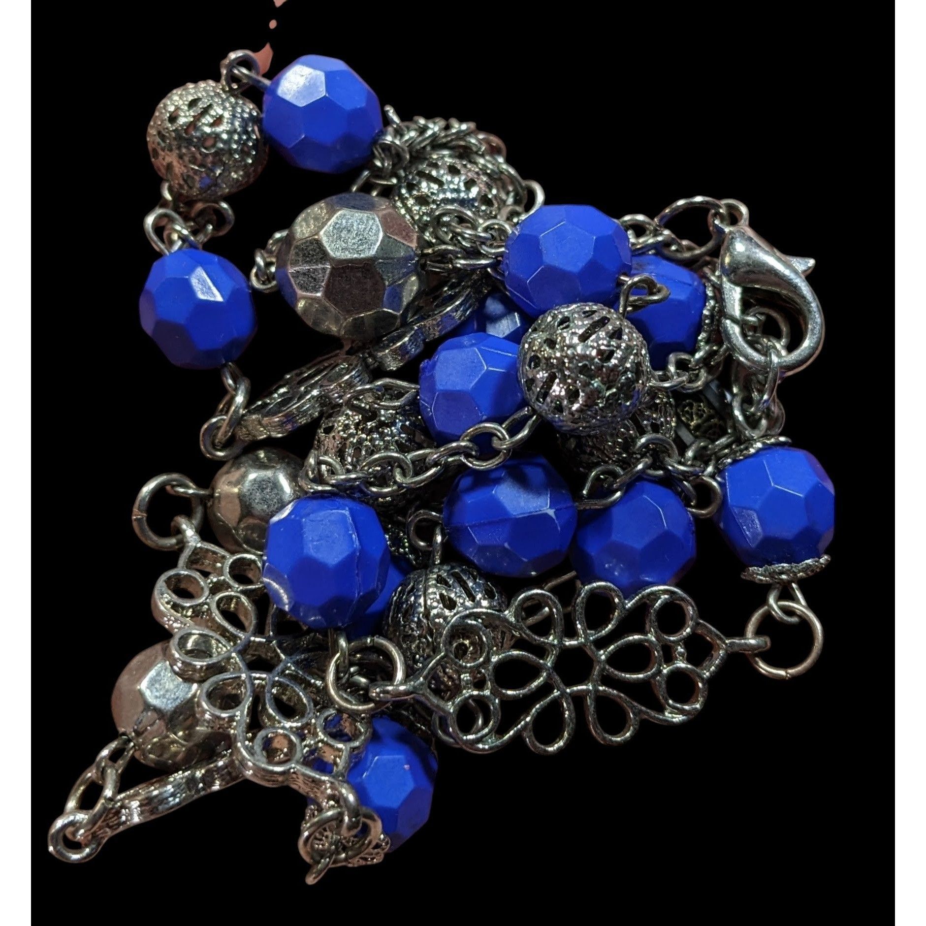 Other Floral Blue And Silver Tone Beaded Necklace Size ONE SIZE - 3 Thumbnail