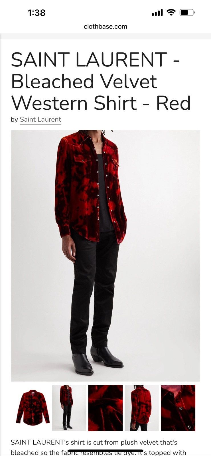 Saint Laurent Paris Saint Laurent men’s Devore velvet shirt. M. $1350 Size US M / EU 48-50 / 2 - 1 Thumbnail