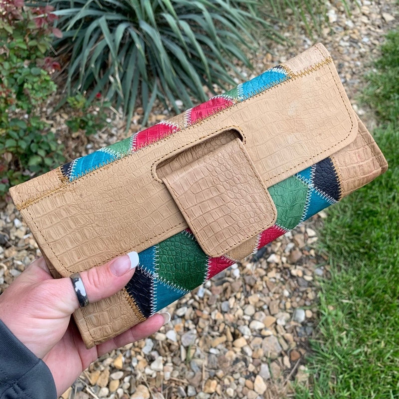 Vintage Vintage leather diamond patchwork clutch wallet Size ONE SIZE - 1 Thumbnail