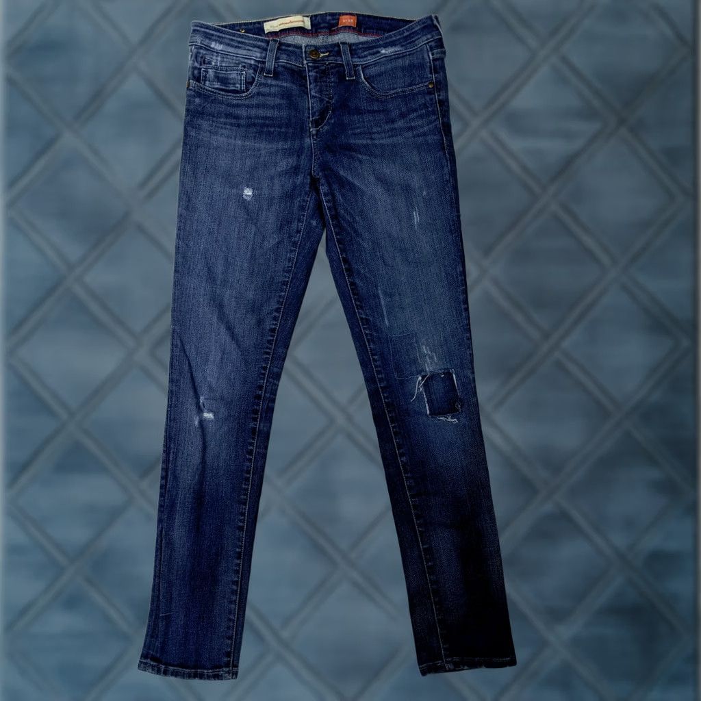 Vintage Pilcro and the letterpress Womens Jeans 28 Slim Skinny Low Rise Distressed Patch Blue Denim - Mens? Women? Size 24" / US 00 / IT 34 - 1 Thumbnail