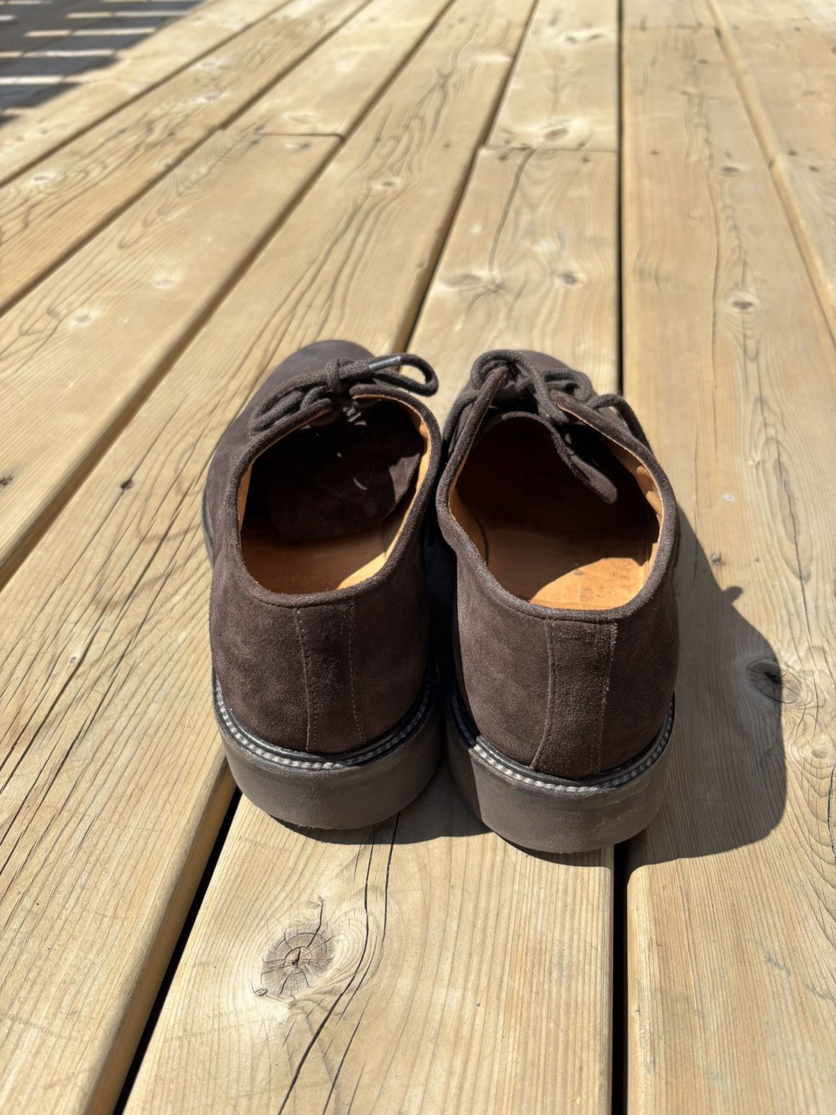 Vintage Italian Suede Derby Shoes Artisanal Blake Stitch Vero Cuoio Size US 8 / EU 41 - 3 Thumbnail