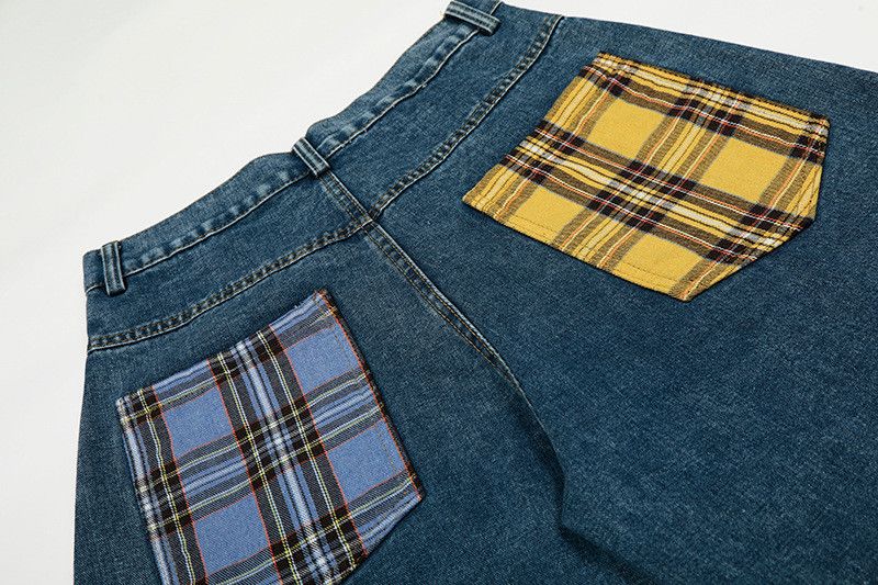 Jean American Retro Plaid-Embroidered Curved-Leg Jeans Size US 32 / EU 48 - 4 Thumbnail