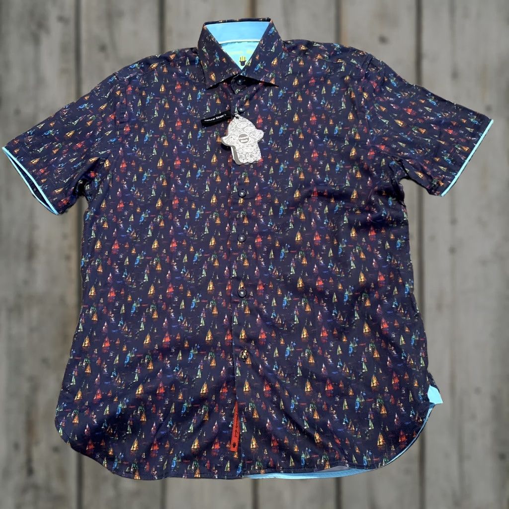 Vintage Visconti Black Shirt Mens Small Short Sleeve Button Natural Stretch Sailboat Blue Casual Size US S / EU 44-46 / 1 - 1 Thumbnail