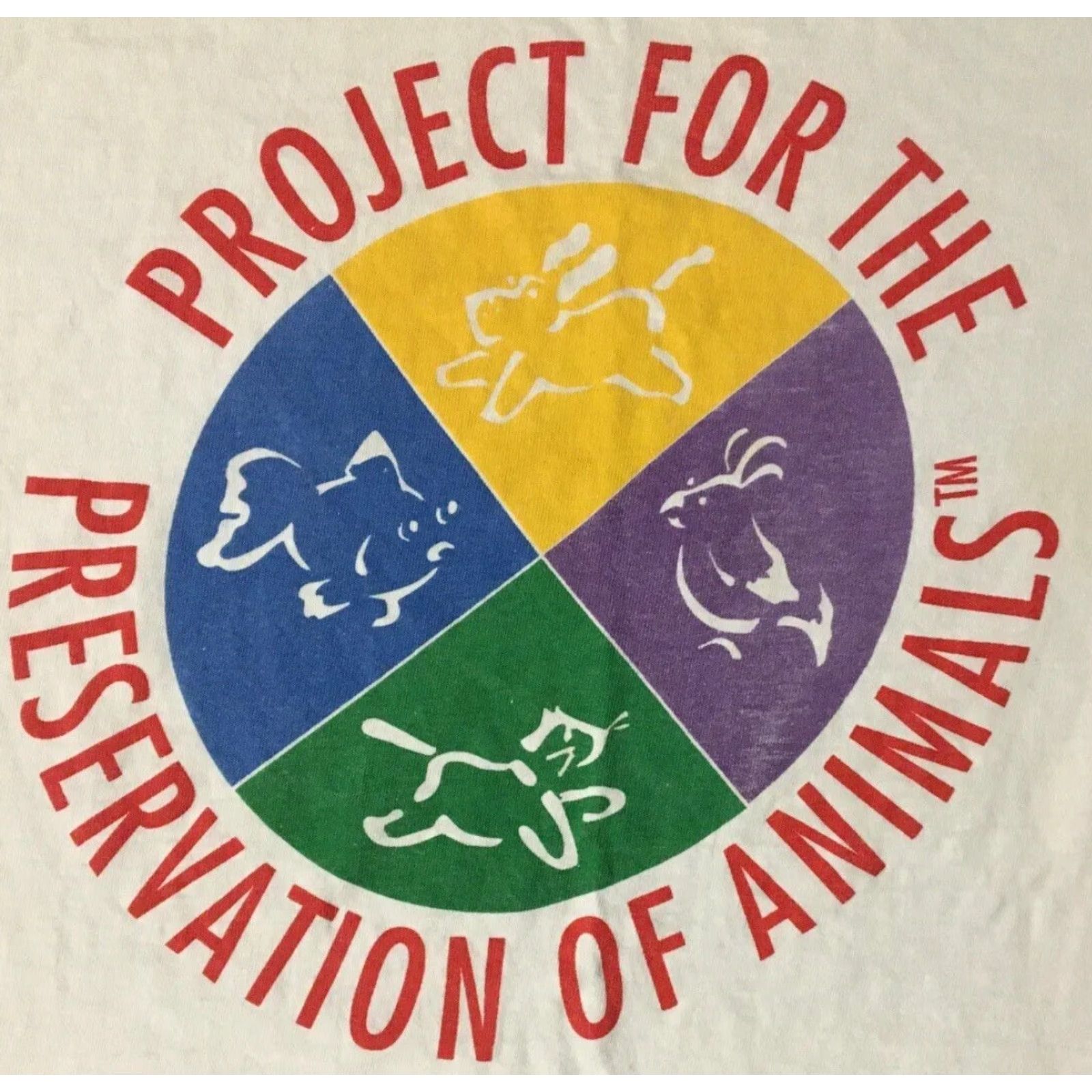 Vintage VINTAGE 90s Project For The Preservation Of Animals T-Shirt M White Distressed Grunge Hip Hop Pet Mascots Mens Size US M / EU 48-50 / 2 - 2 Thumbnail