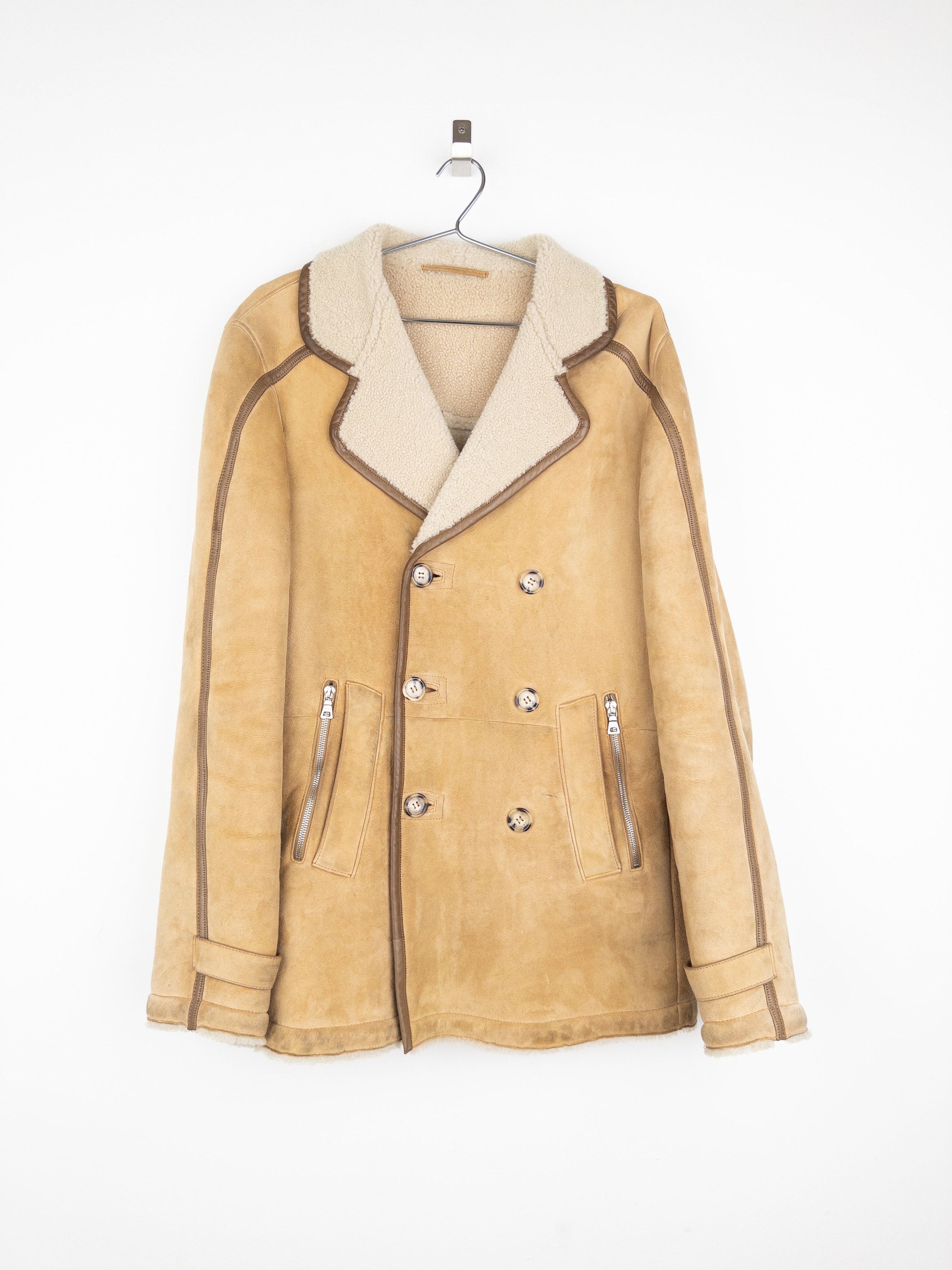 Prada AW05 Double Breasted Shearling Leather Pea Coat Size US XL / EU 56 / 4 - 1 Thumbnail
