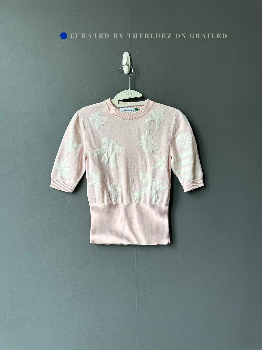 Thom Browne Thom Browne Light Pink Bow Knit Short-Sleeve Size S / US 4 / IT 40 - 1 Thumbnail