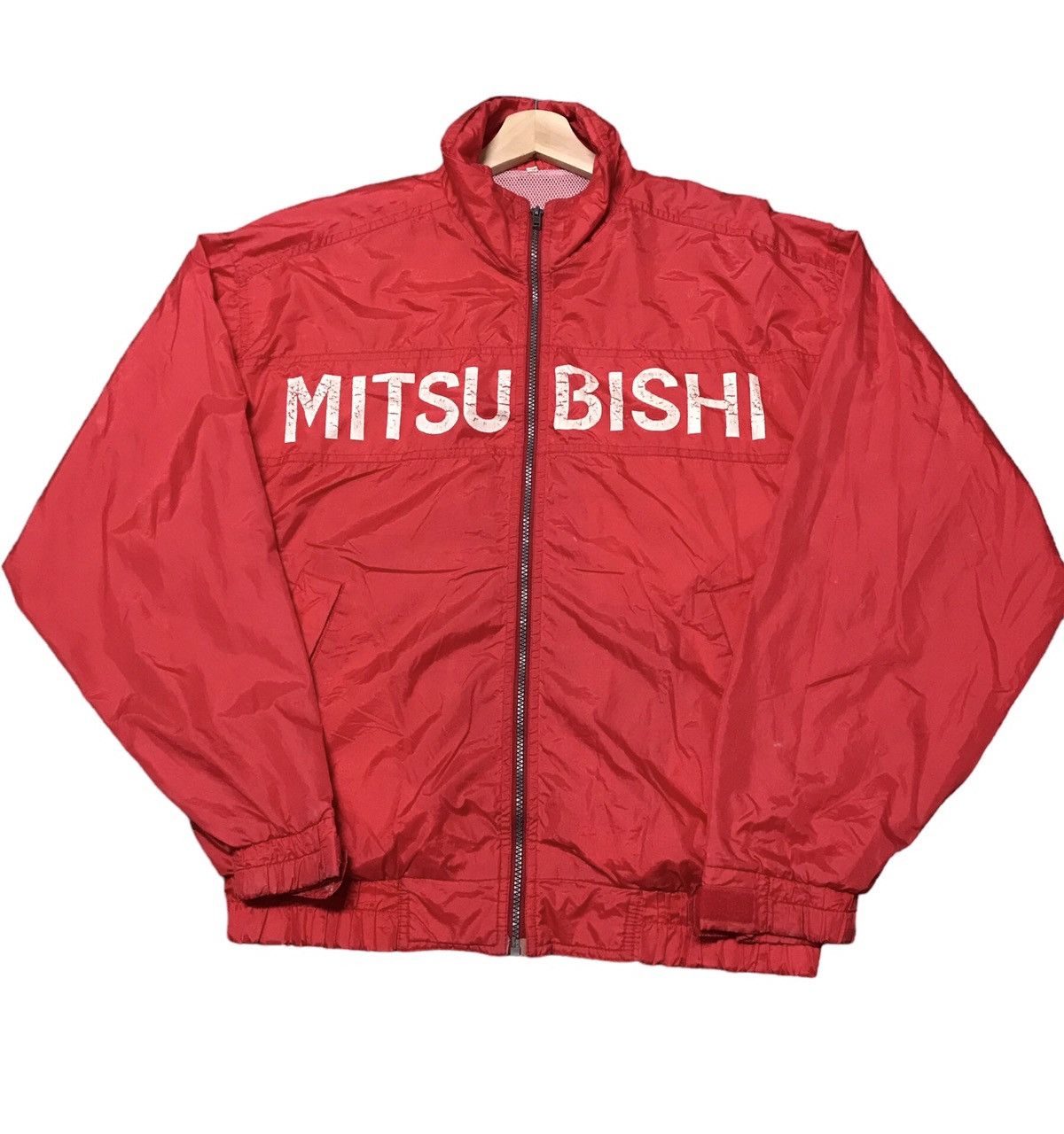 Image of Vintage Mitsubishi Sports Racing Men's Zip Up Jacket in Red (Size XL)