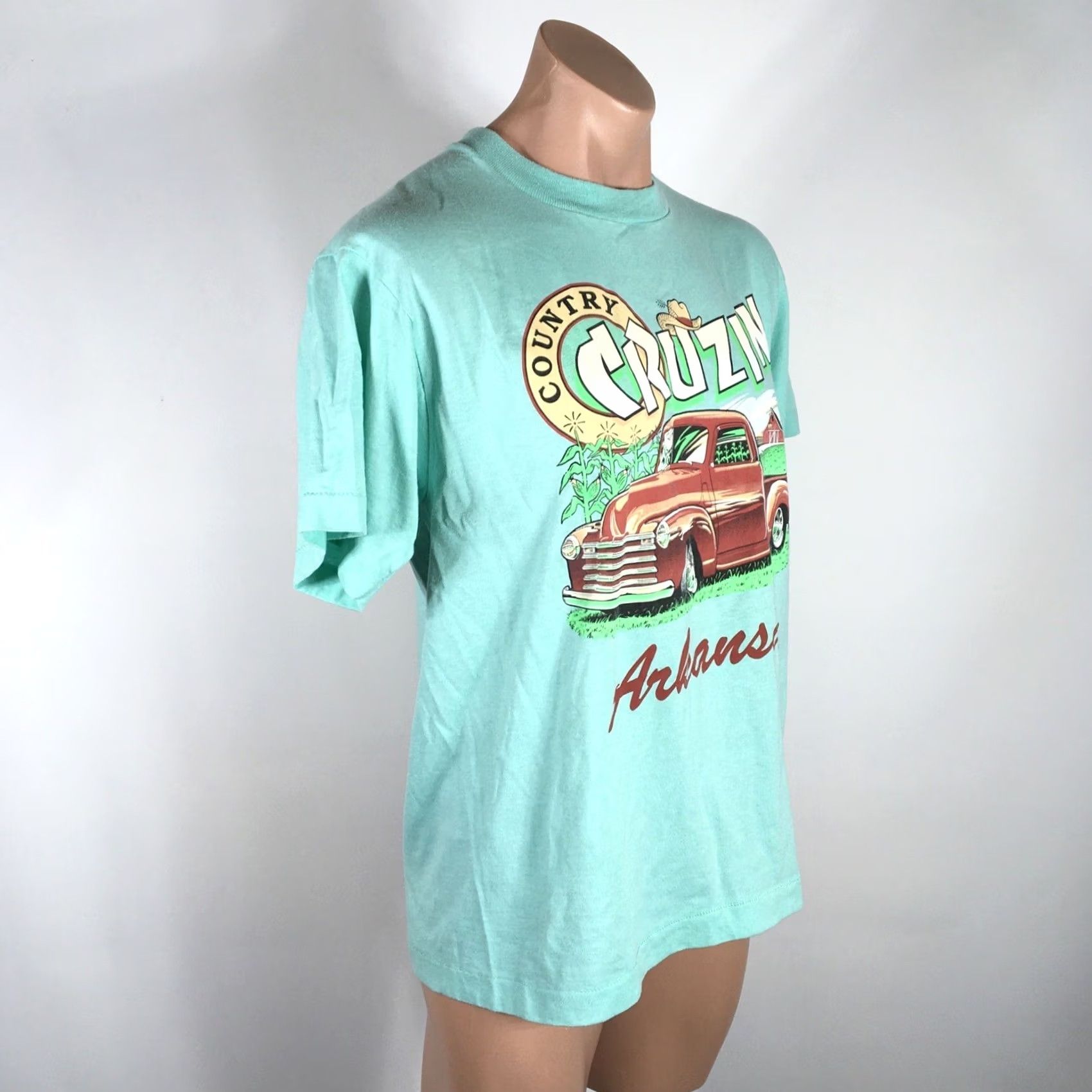 Vintage VTG 90s USA Cruzin' Arkansas Classic Truck Car Vacation T-Shirt Screen Stars Men L Green Graphic Tee Crew Neck Short Sleeve Vintage Modern Fit Shirt Size US L / EU 52-54 / 3 - 3 Thumbnail