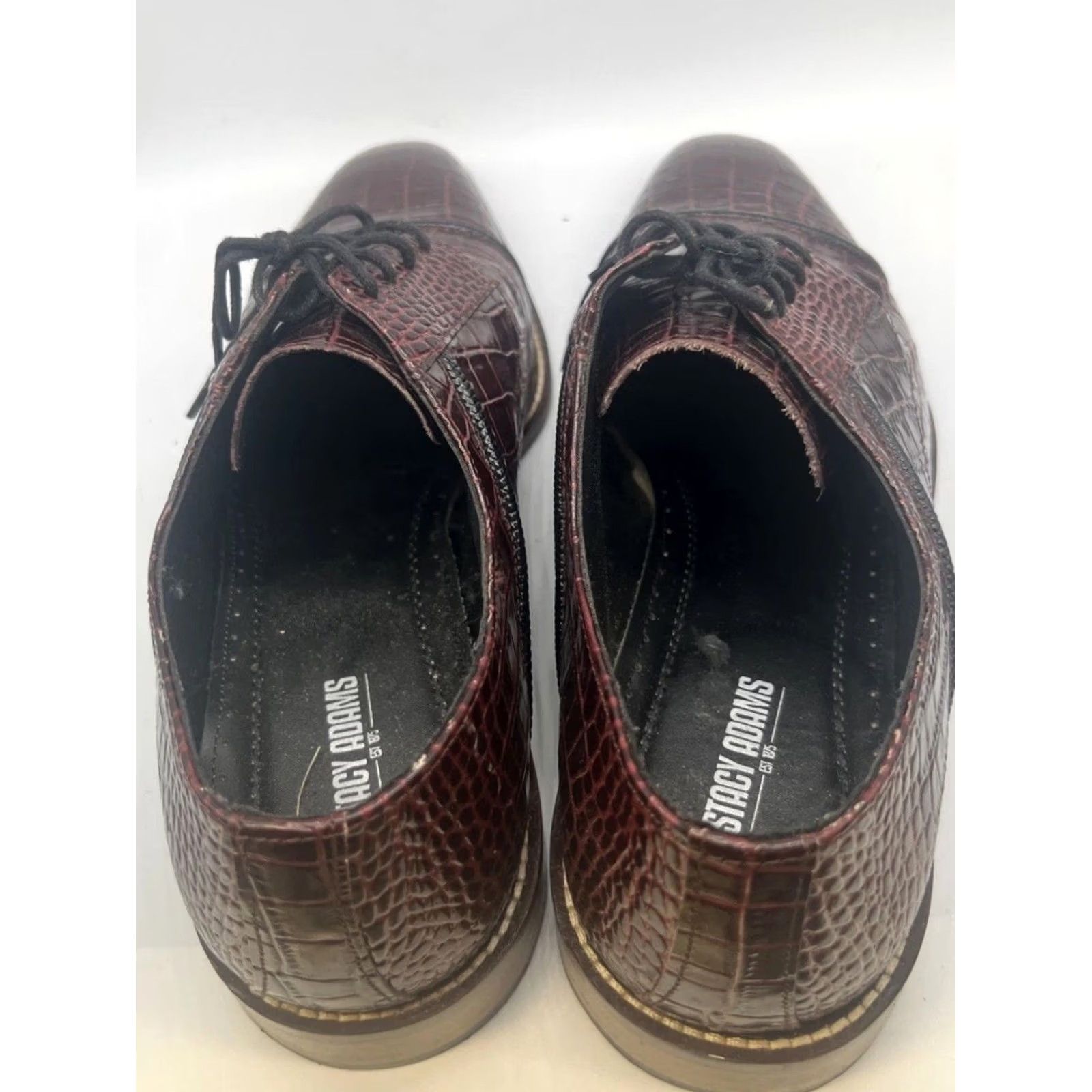 Stacy Adams Stacy Adams Mens Burgundy Crocodile Embossed Cap Toe Oxford Leather Shoes Size 13 Size ONE SIZE - 5 Thumbnail