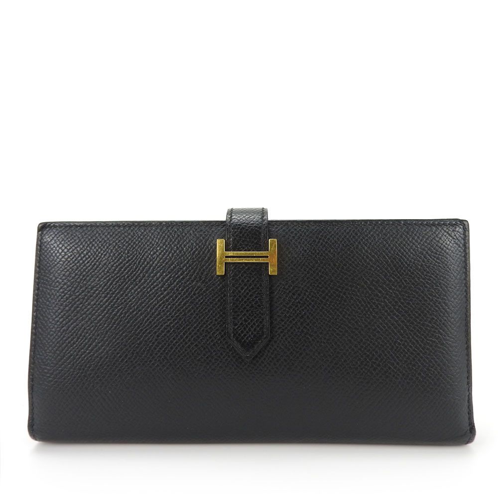 Hermes Hermes Epsom Bearn Wallet Black Gold Hardware Leather Long Wallet