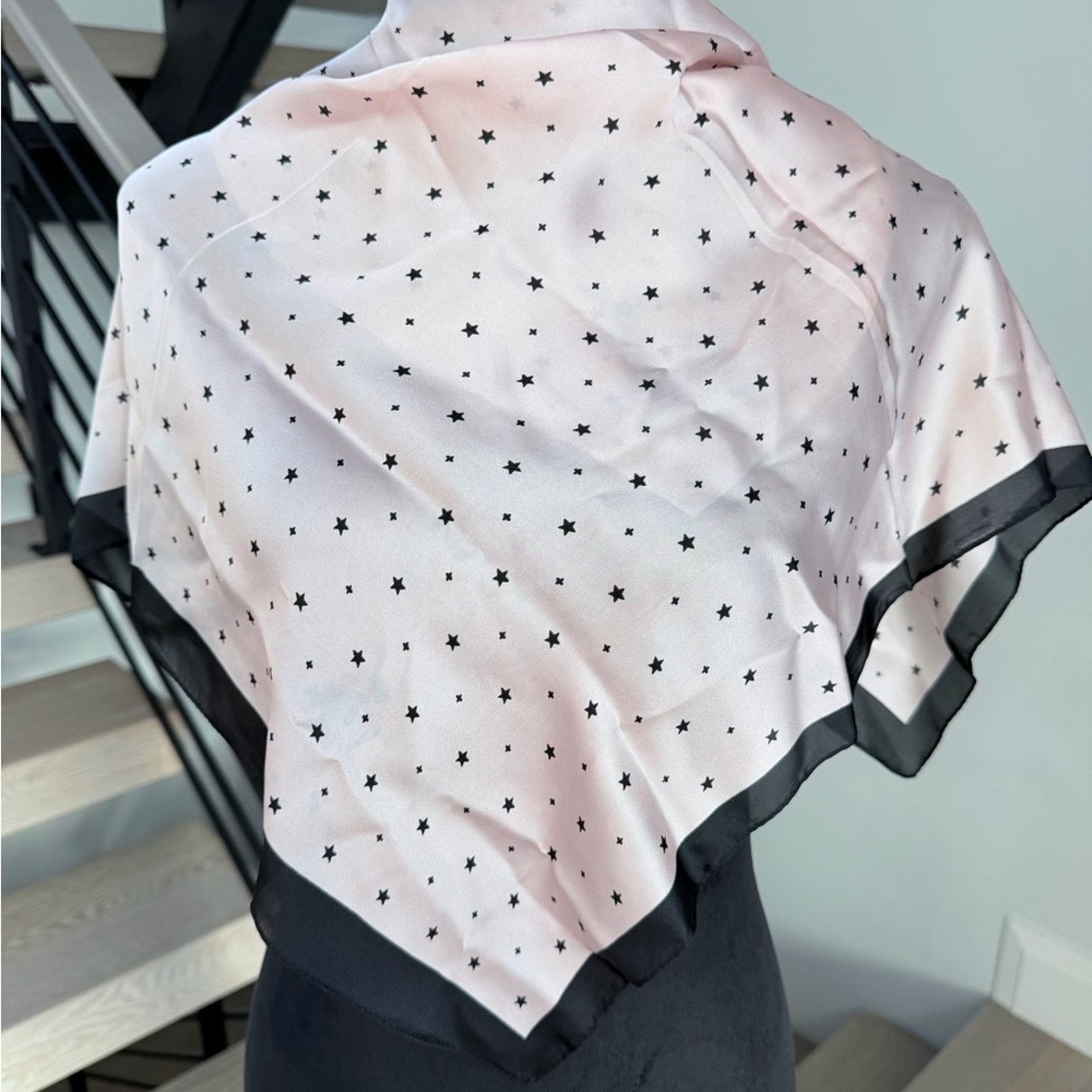 Other New Black and light Pink Star Pattern Scarf 25,5*25,5 Size ONE SIZE - 1 Thumbnail