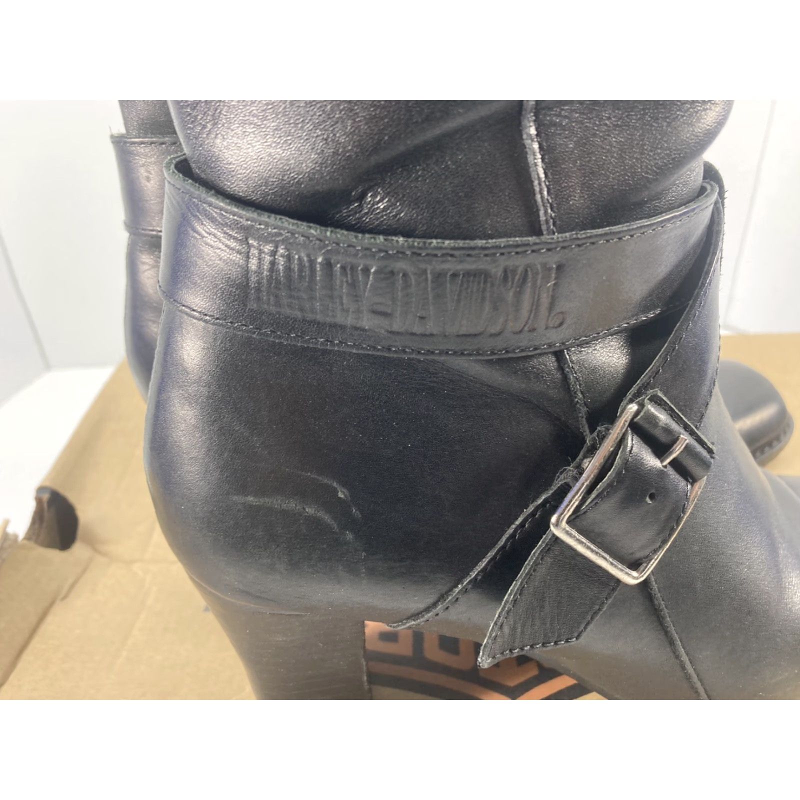 Harley Davidson Harley Davidson Boots Simone Motorcycle Leather Mid Calf Zip Womens 8 Black Square Toe Straps Mid-Calf Heel High Block Street Casual Shoes Size US 6 / IT 36 - 7 Thumbnail