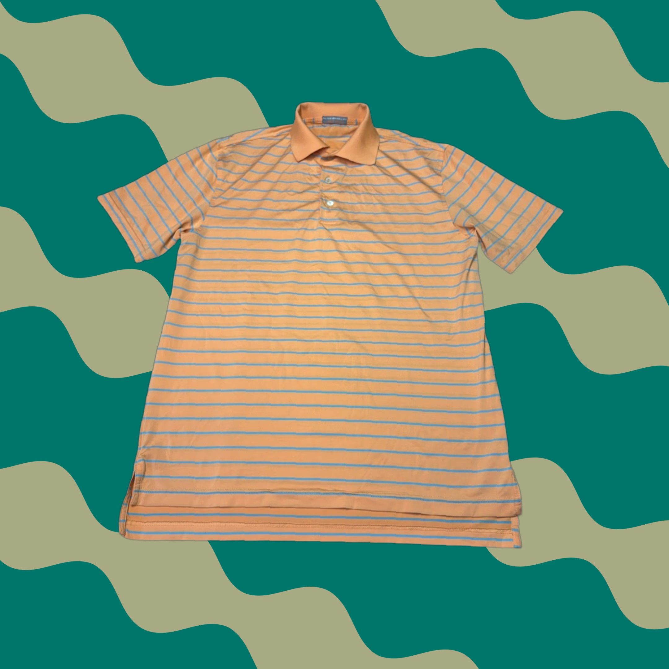 Peter Millar Polo Shirt Mens Large Orange Blue Striped Golf Top Summer Comfort Short Sleeve