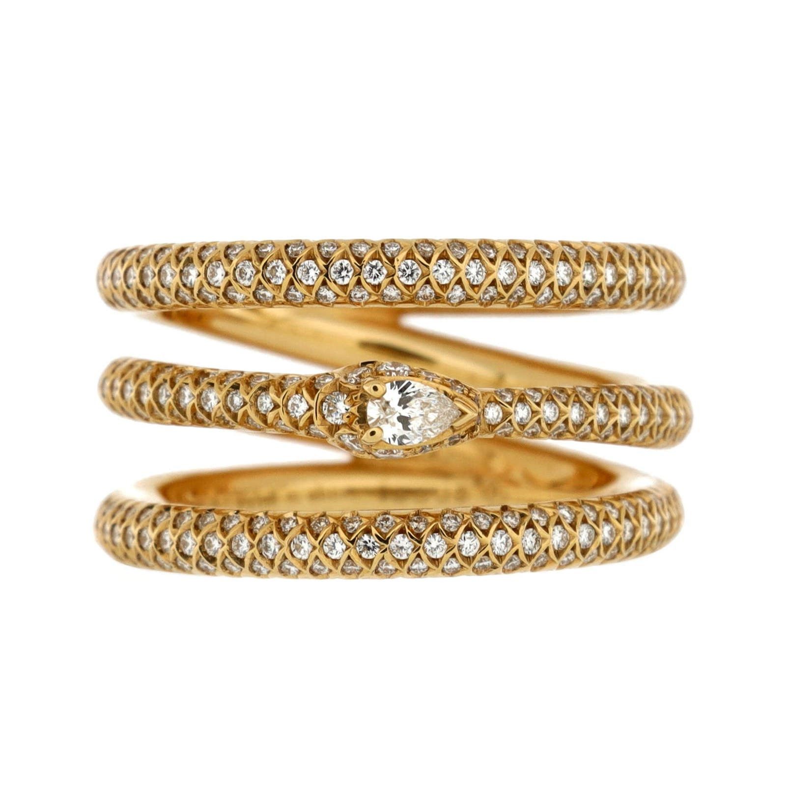 image of Gucci Ouroboros Kingsnake Three Band Ring 18K Yellow Gold, Women's