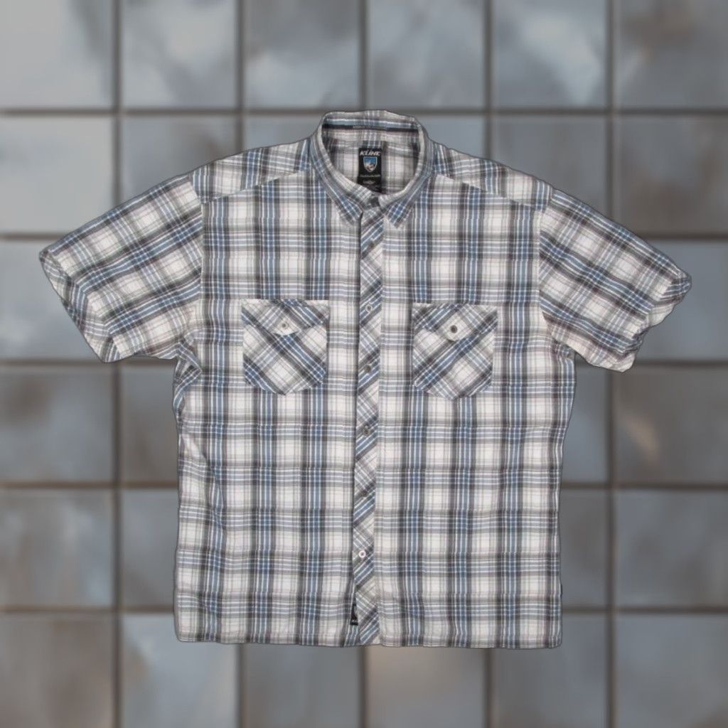 Vintage KUHL Shirt Men XL Blue Plaid Button-Up Short Sleeve SUNCEL Pocket Workwear Cotton Blend Classic Modern Bohemian Outdoor City Nature Size US XL / EU 56 / 4 - 1 Thumbnail