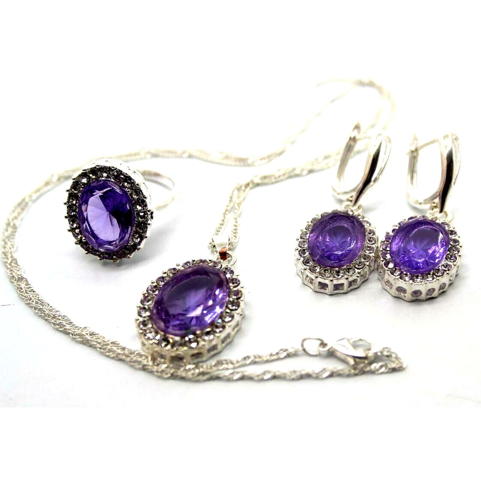 Other Faux Amethyst & Rhinestone Necklace Earring Ring Set •Size 7 Size ONE SIZE - 1 Thumbnail
