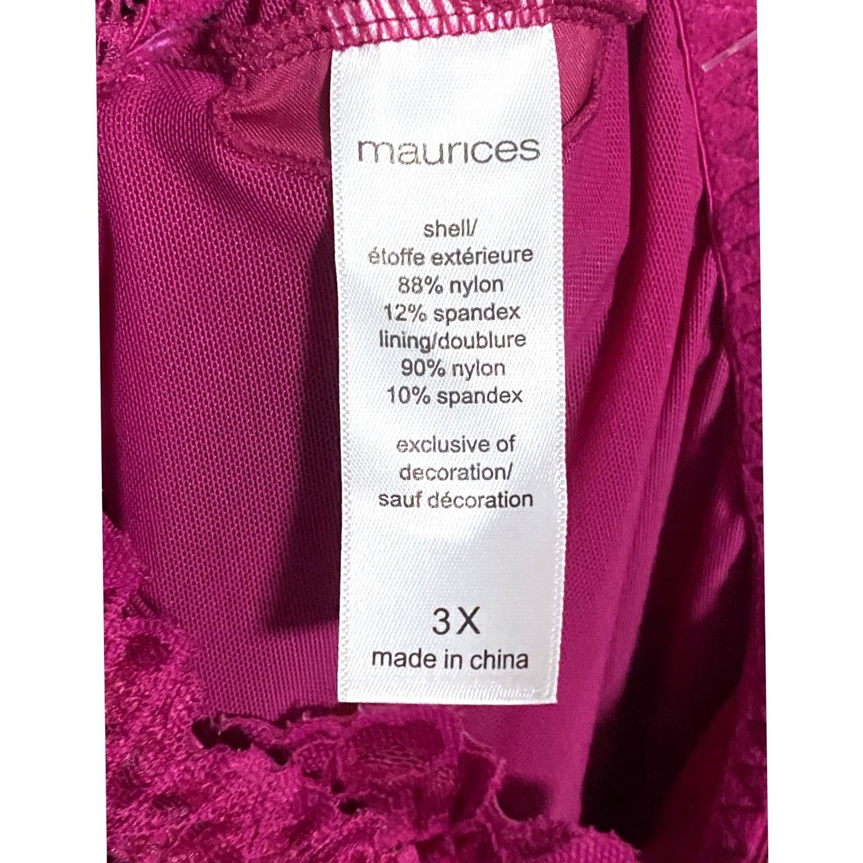 Vintage Maurices Fuchsia Pink Lace Bralette 3XL Racerback NWT Bra Womens Size ONE SIZE - 7 Thumbnail