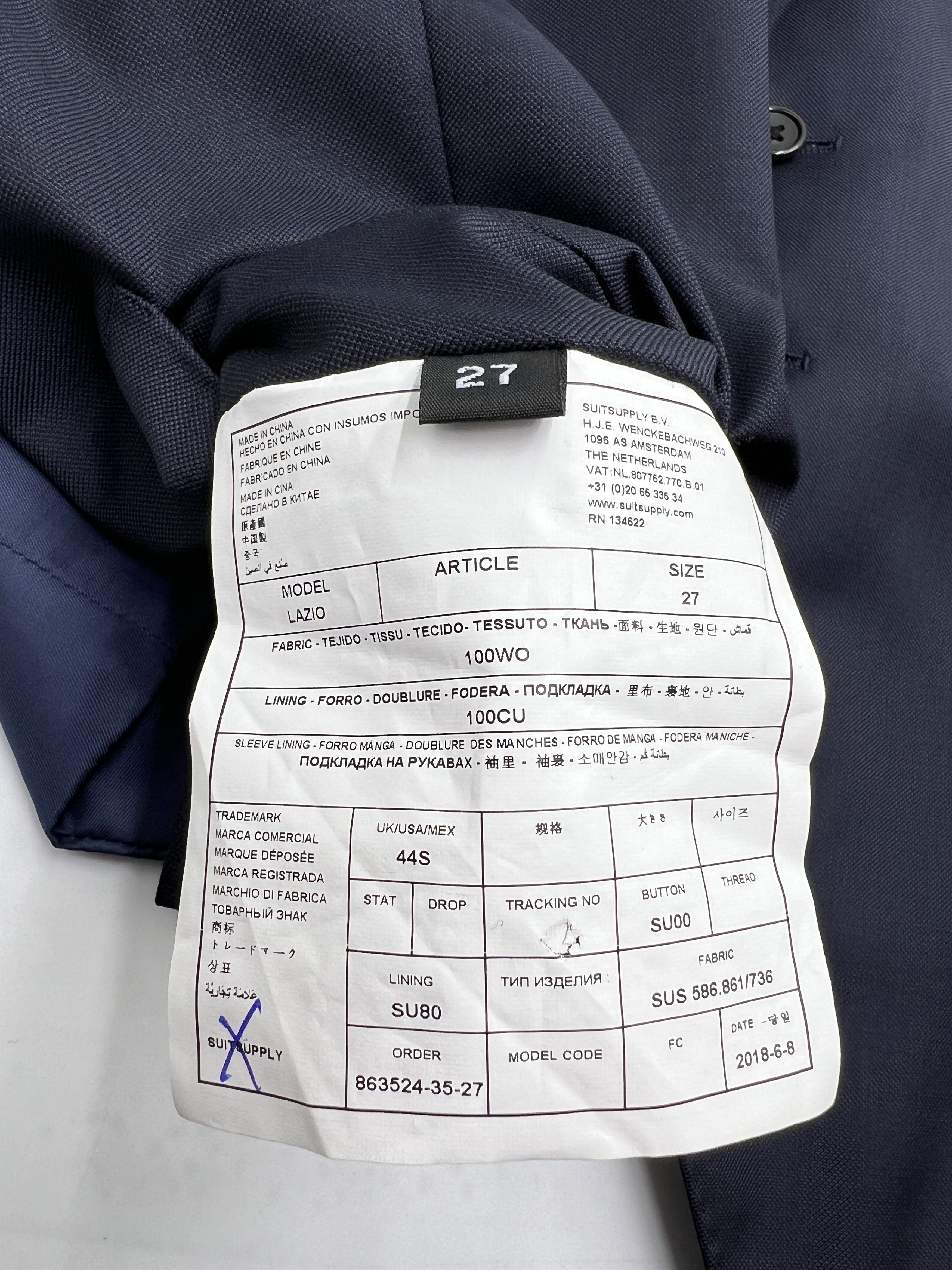 Suitsupply Lazio Wool Formal Blazer Waistcoat Suit EU:27; UK/US:44S Size 44S - 13 Thumbnail