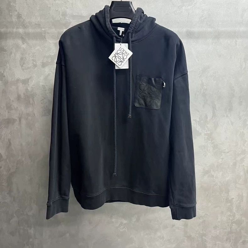 Loewe LOEWE Black Leather Patch Hooded Sweatshirt Size XL / US 12-14 / IT 48-50 - 1 Thumbnail