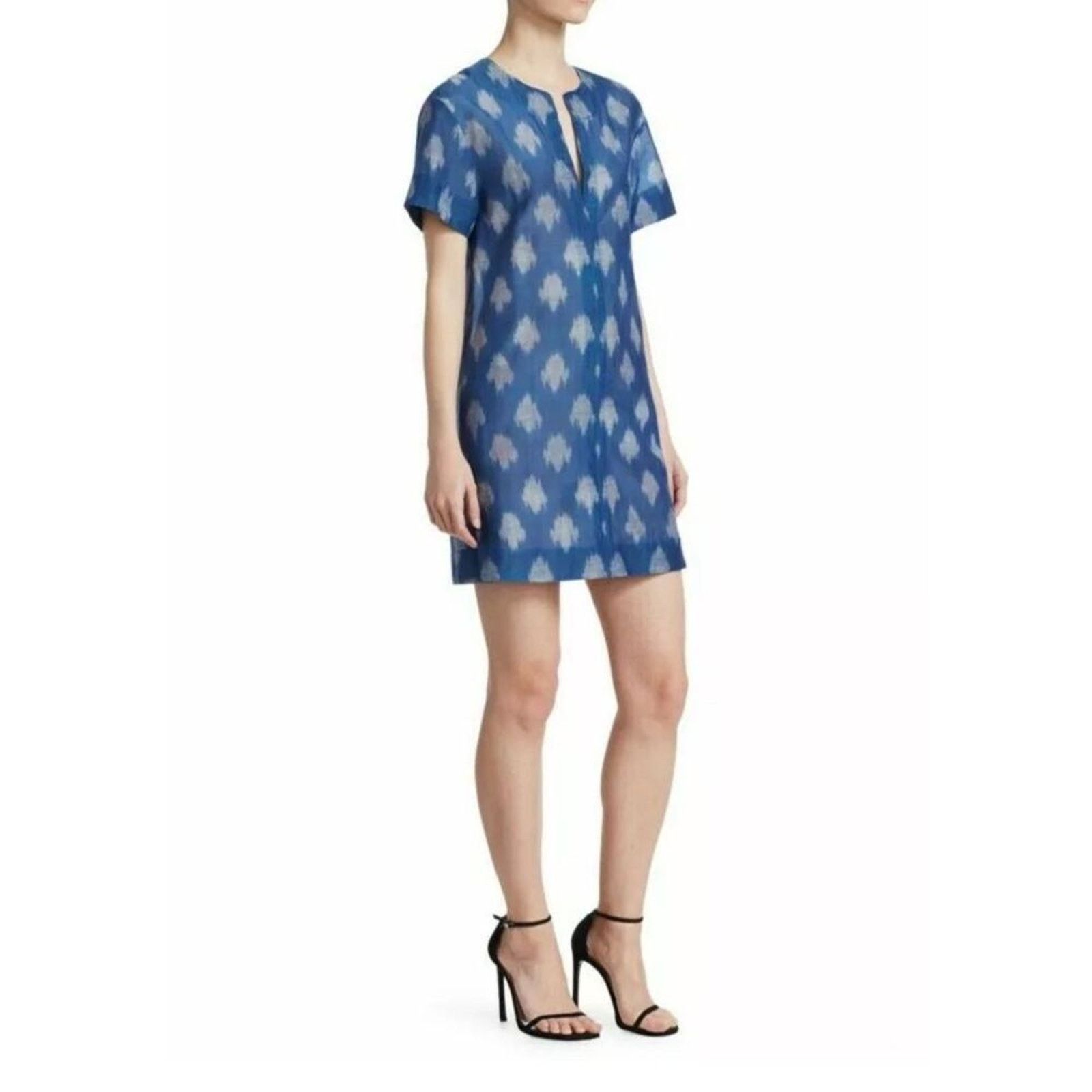 Theory Theory Slit Front Sheer Tunic Dress Blue Gray Ikat Pattern Size XS / US 0-2 / IT 36-38 - 1 Thumbnail