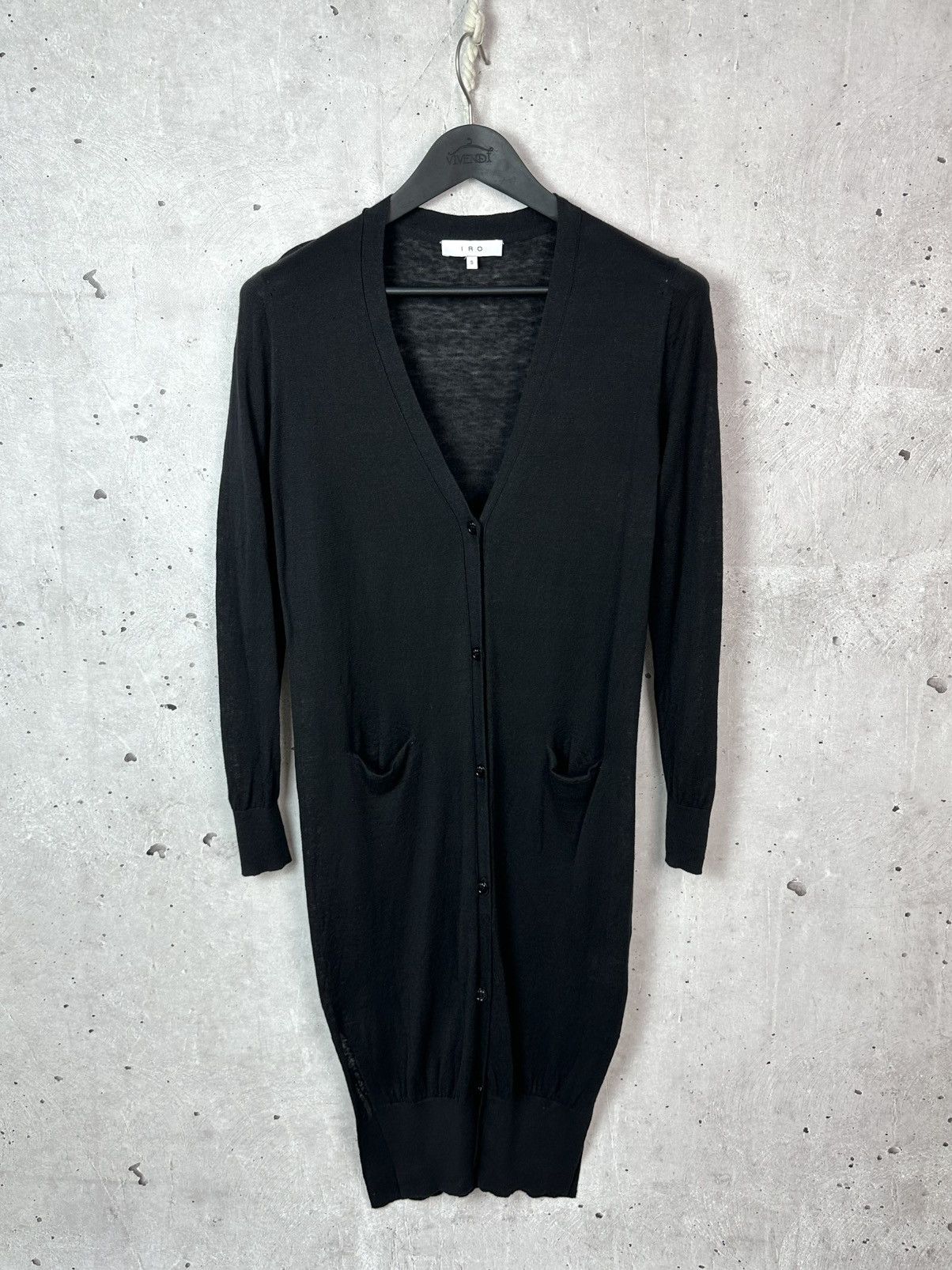 Iro IRO Vanileo Black Linen Knit V-neck Buttons Pockets Dress Size S / US 4 / IT 40 - 1 Thumbnail