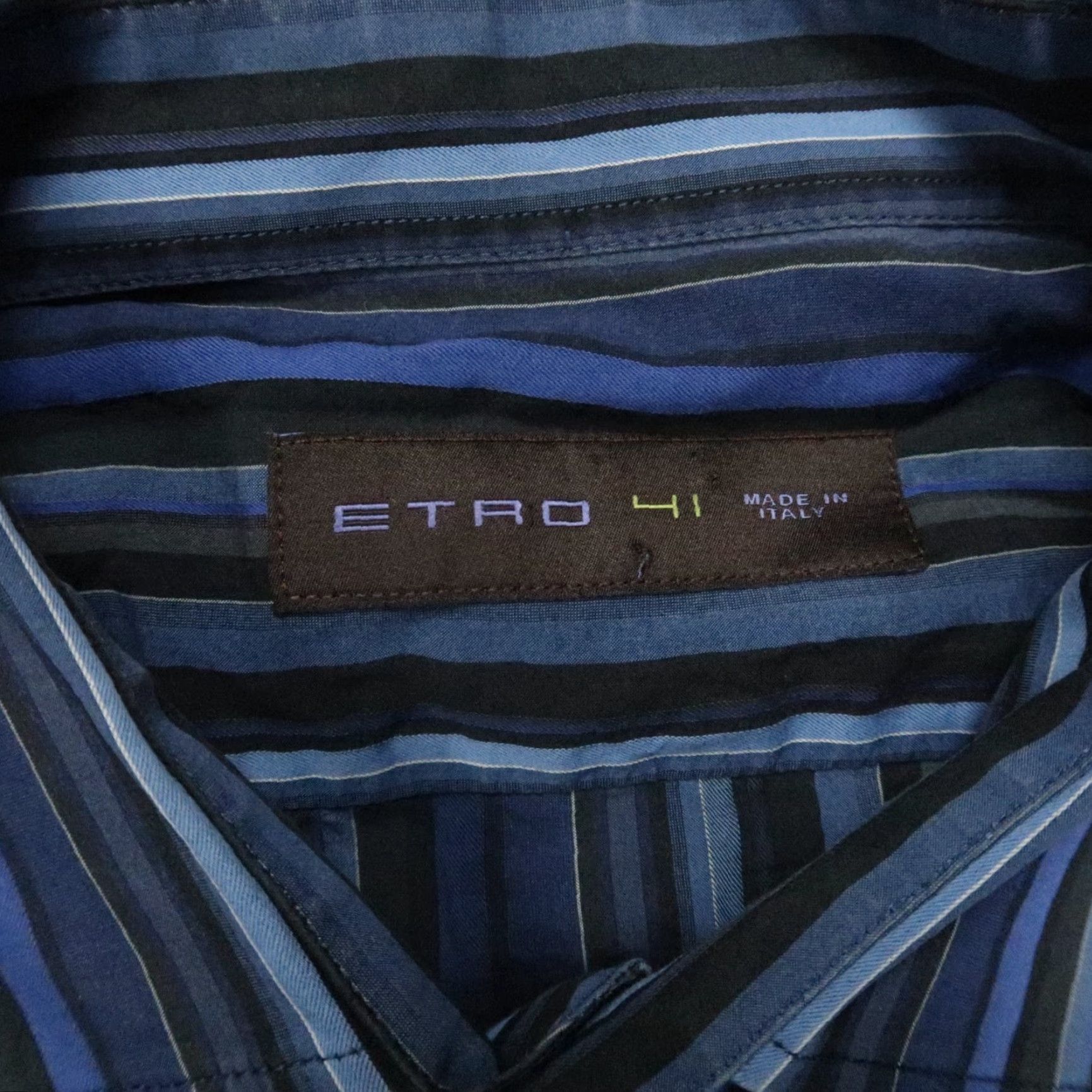 Etro ETRO Blue Black Striped Button-Up Shirt Mens Large Long Sleeve Slim Fit Italy Size US L / EU 52-54 / 3 - 3 Thumbnail