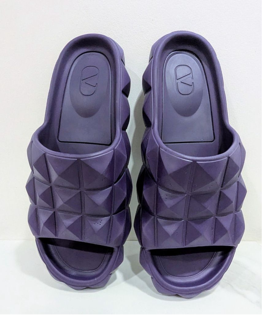 Valentino Purple Rockstud Rubber Slides Sandals