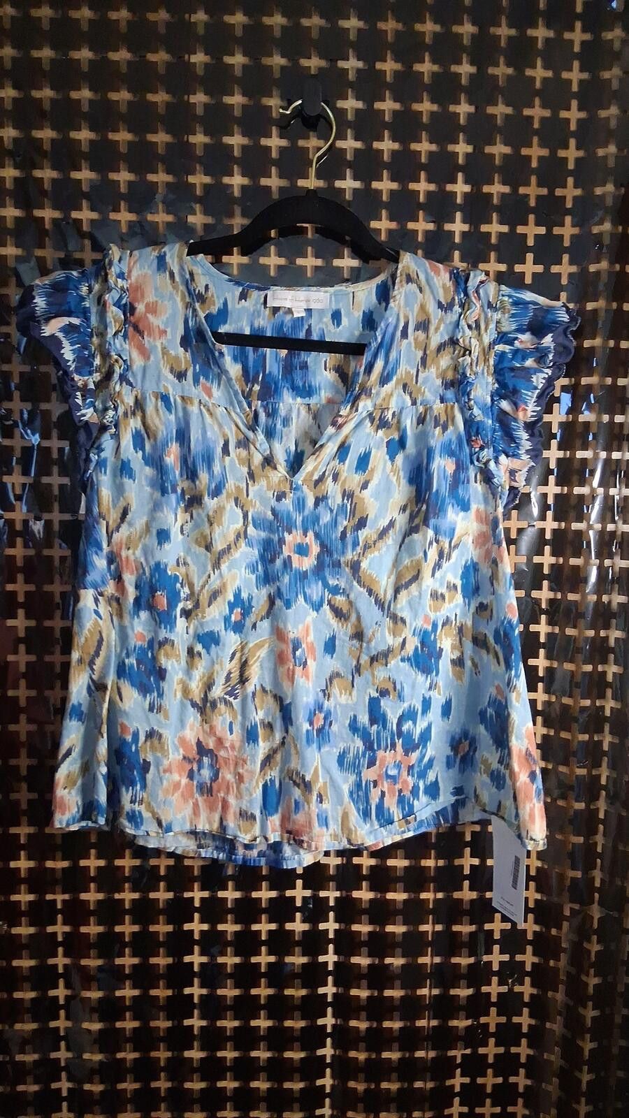 Other House of Harlow 1960 Blue Floral Flutter Sleeve Blouse Large Size ONE SIZE - 1 Thumbnail