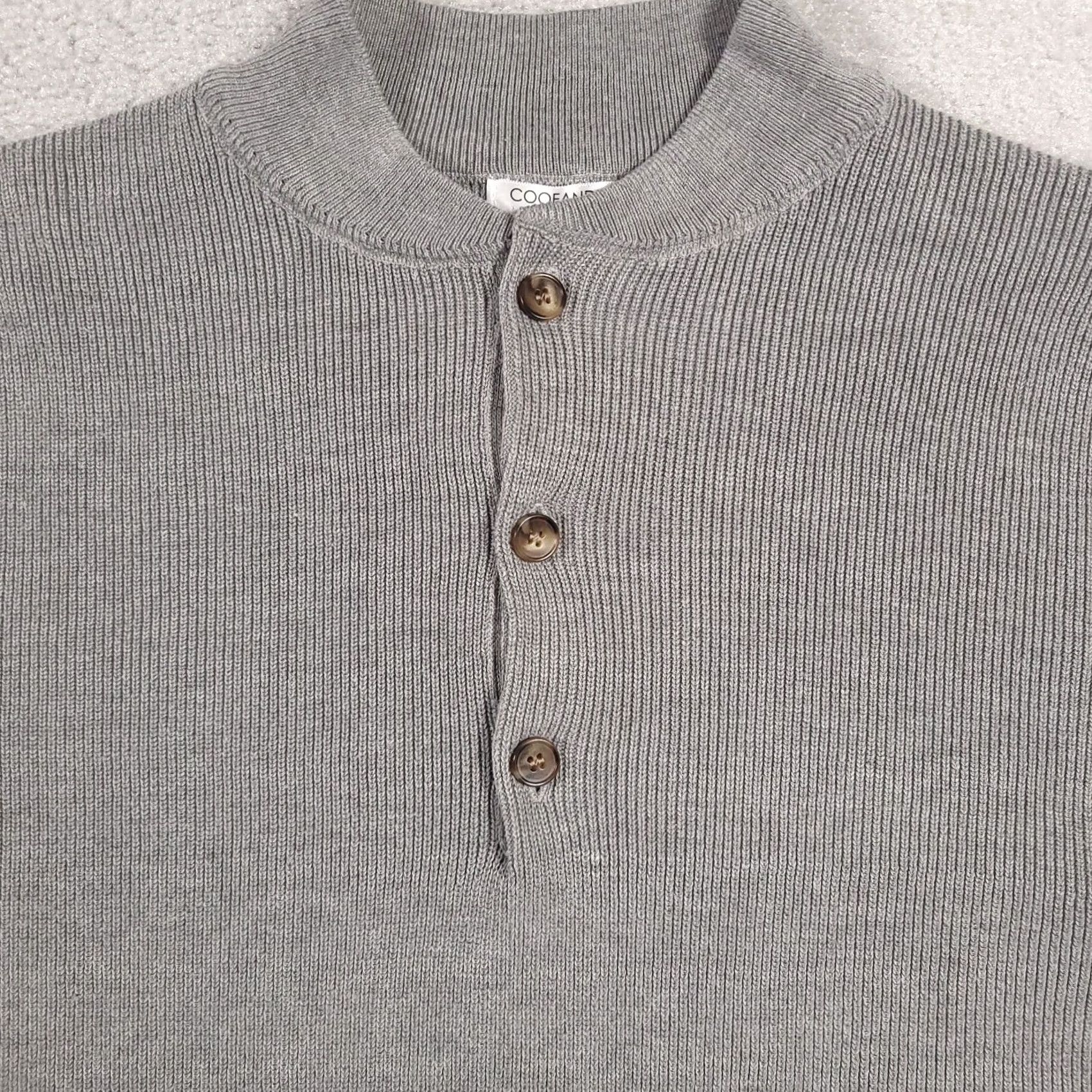 Vintage CooFandy Sweater Mens Medium Gray Ribbed 1/4 Button Long Sleeve Knit Men Slim M Gray Knit Pullover Christmas Snowflake Holiday Winter Mens Size US M / EU 48-50 / 2 - 3 Thumbnail