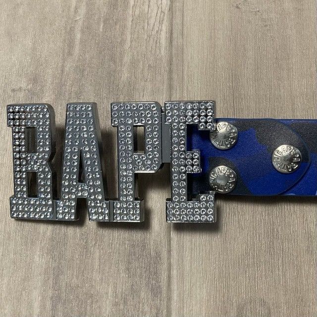 Bape BAPE LOGO rhinestone buckle leather belt Blue Camo crystal Size ONE SIZE - 3 Thumbnail