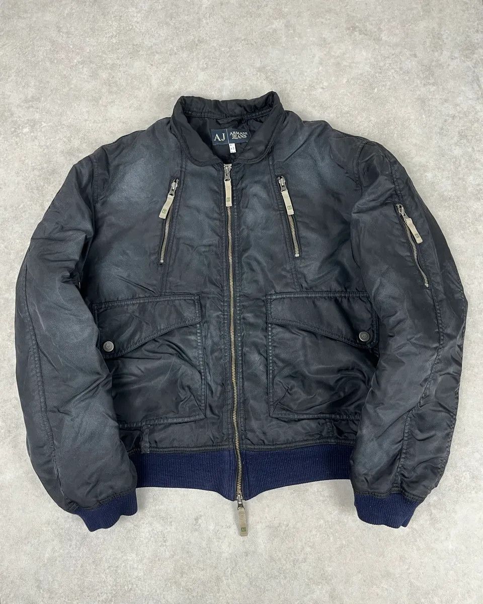 Armani 2000s Armani Faded Black Nylon Zip Multi-Pocket Bomber Jacket Size US L / EU 52-54 / 3 - 1 Thumbnail
