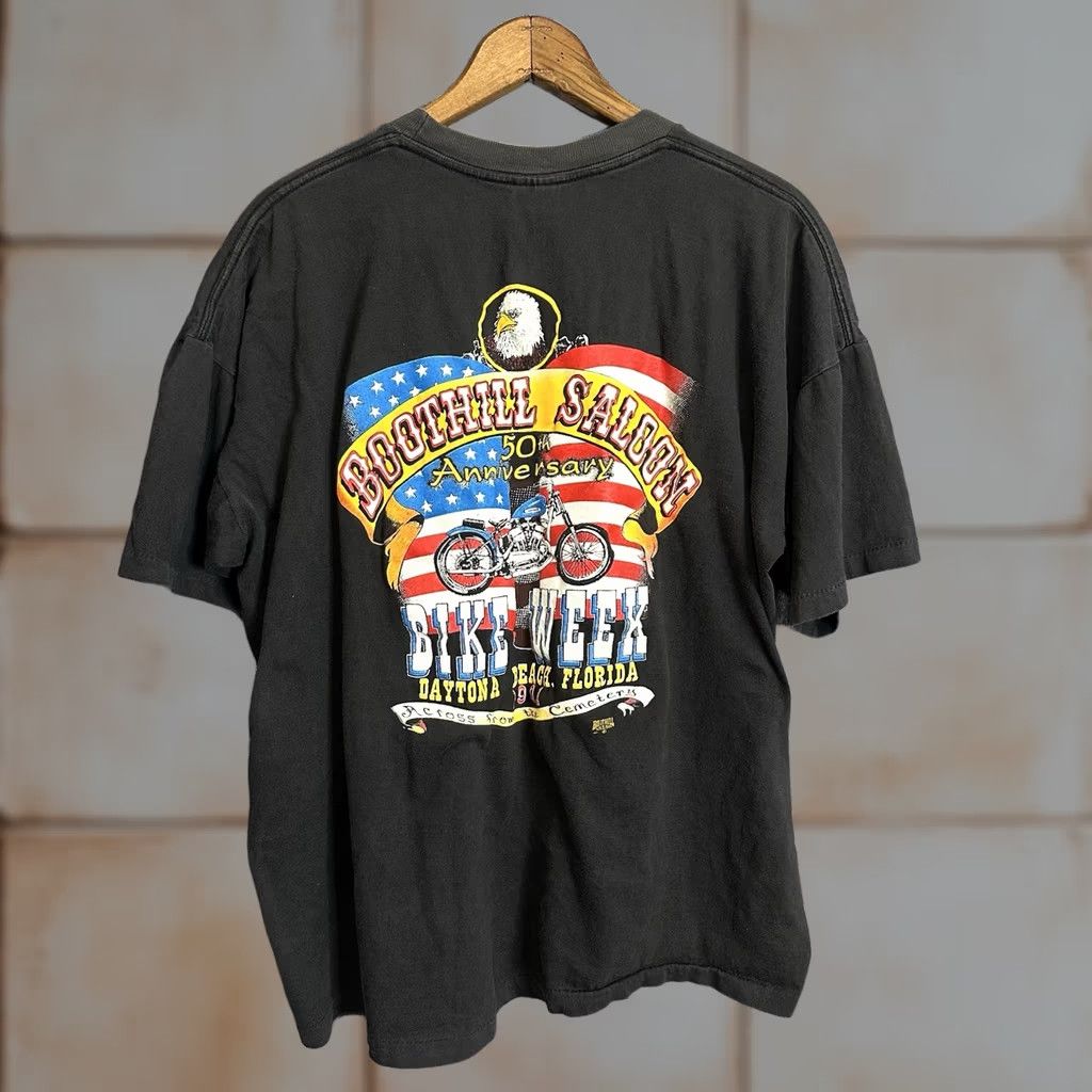 Vintage VINTAGE Boothill Saloon 90s Biker Motorcycle T-Shirt American Vintage Men 2XL Black Crew Neck Short Sleeve Graphic Print Shirt Size US XXL / EU 58 / 5 - 1 Thumbnail