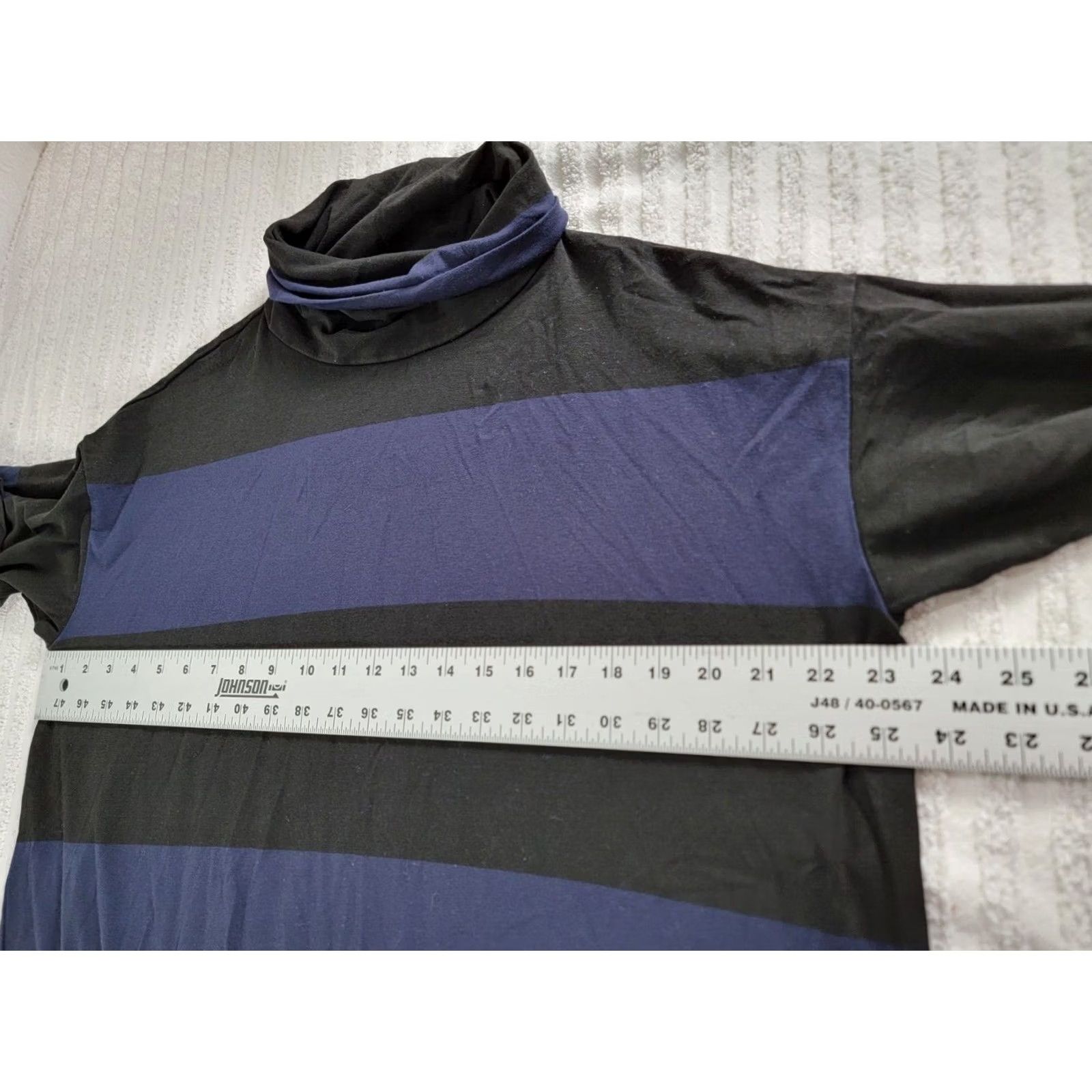 Vintage Ritva Falla Womens Medium Black/Blue Striped Turtleneck Top 3/4 Sleeve Casual Size M / US 6-8 / IT 42-44 - 5 Thumbnail