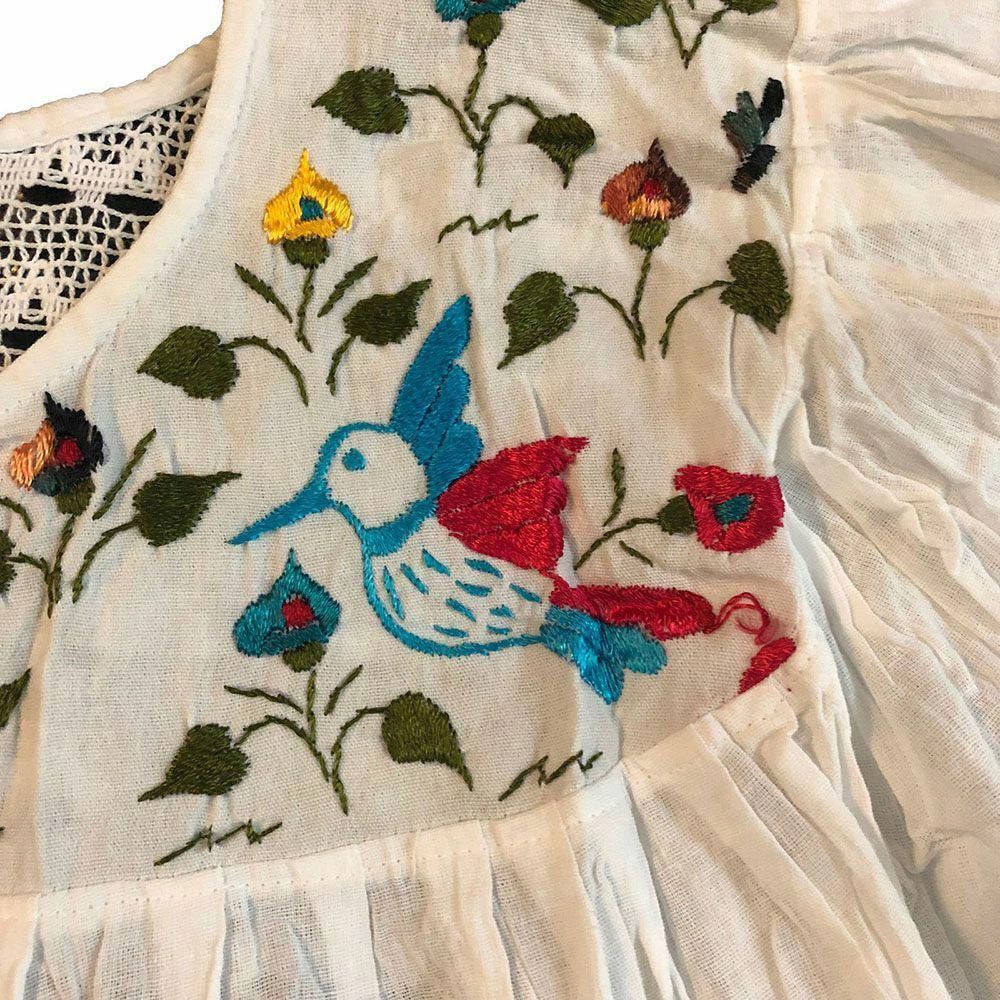 Designer New White Hand Made Embroidered Bird Floral Blouse L Size L / US 10 / IT 46 - 3 Thumbnail