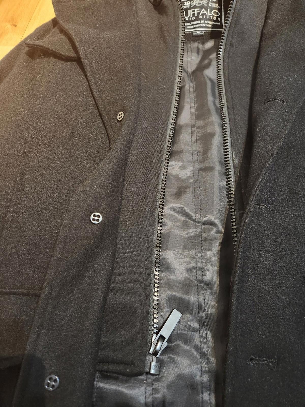 Designer Buffalo David Bitton Wool Coat Black Men's Medium Size US M / EU 48-50 / 2 - 4 Thumbnail