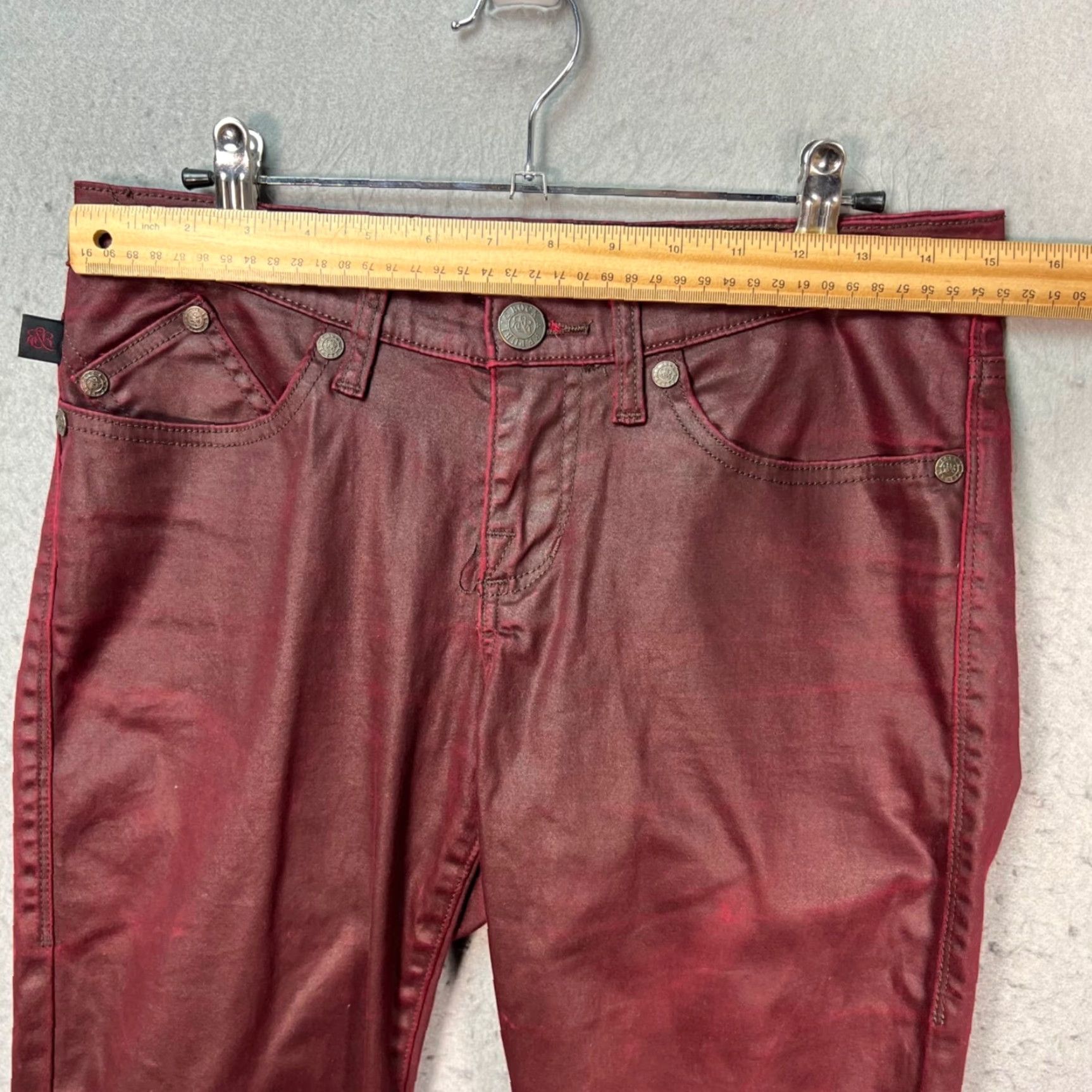 Vintage VINTAGE Rock & Republic Womens Jeans Slim 8 Burgundy Coated Mid 5-Pocket Denim Red Rock Womens Mens? Size 30" / US 8 / IT 44 - 6 Thumbnail