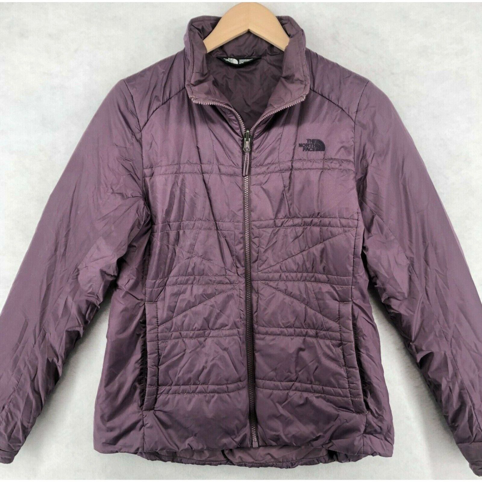 image of The North Face Winter Puffer Jacket Womens Size M Full Zip Mock Insulated Purple in White