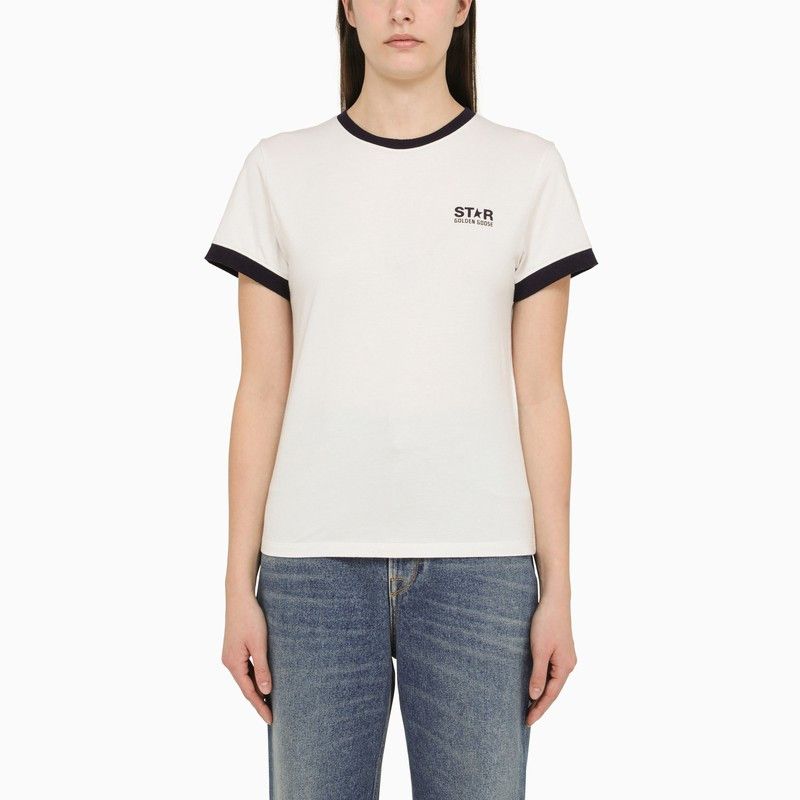 image of Golden Goose White/bordeaux Cotton T-Shirt With Logo, Women's (Size XS)