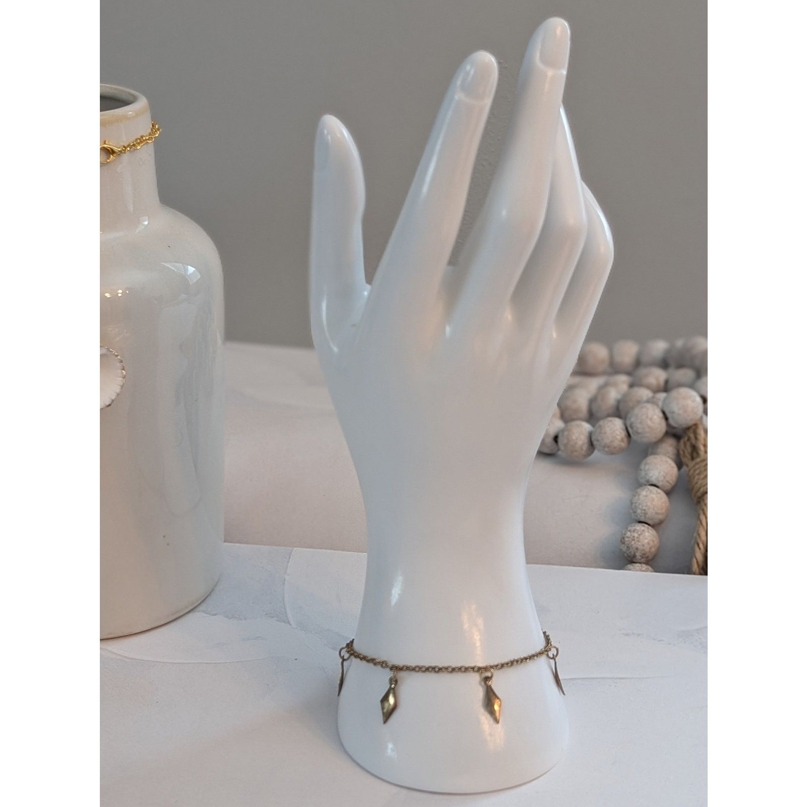 Vintage VTG Gold-Tone 9 1/4" Diamond-Shaped Charm Anklet / Bracelet Size ONE SIZE - 3 Thumbnail