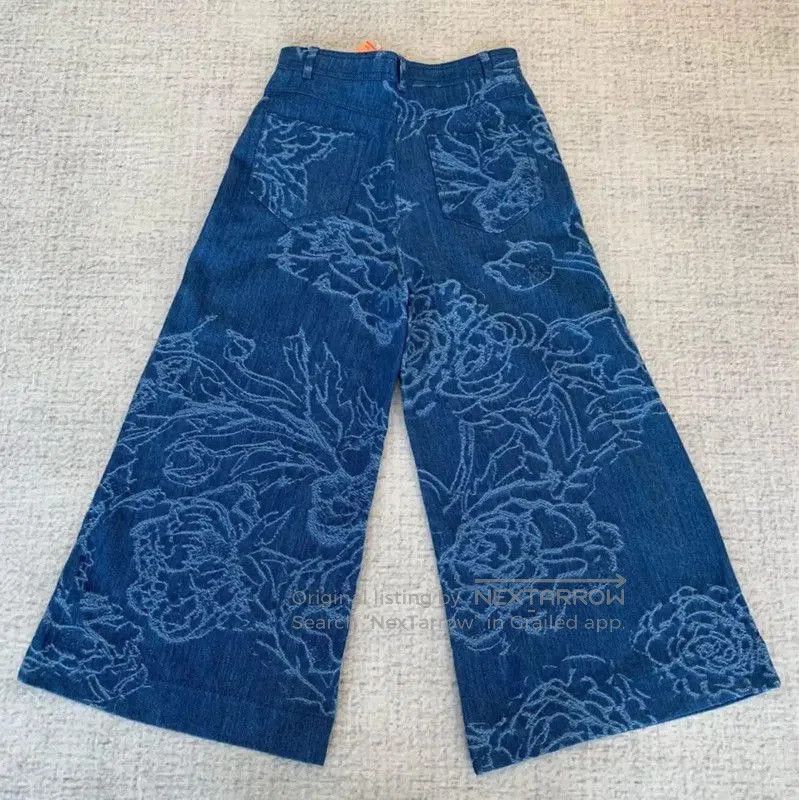 Max Mara MaxMara Blue Floral Denim Pants for Women . Size 28" / US 6 / IT 42 - 2 Thumbnail
