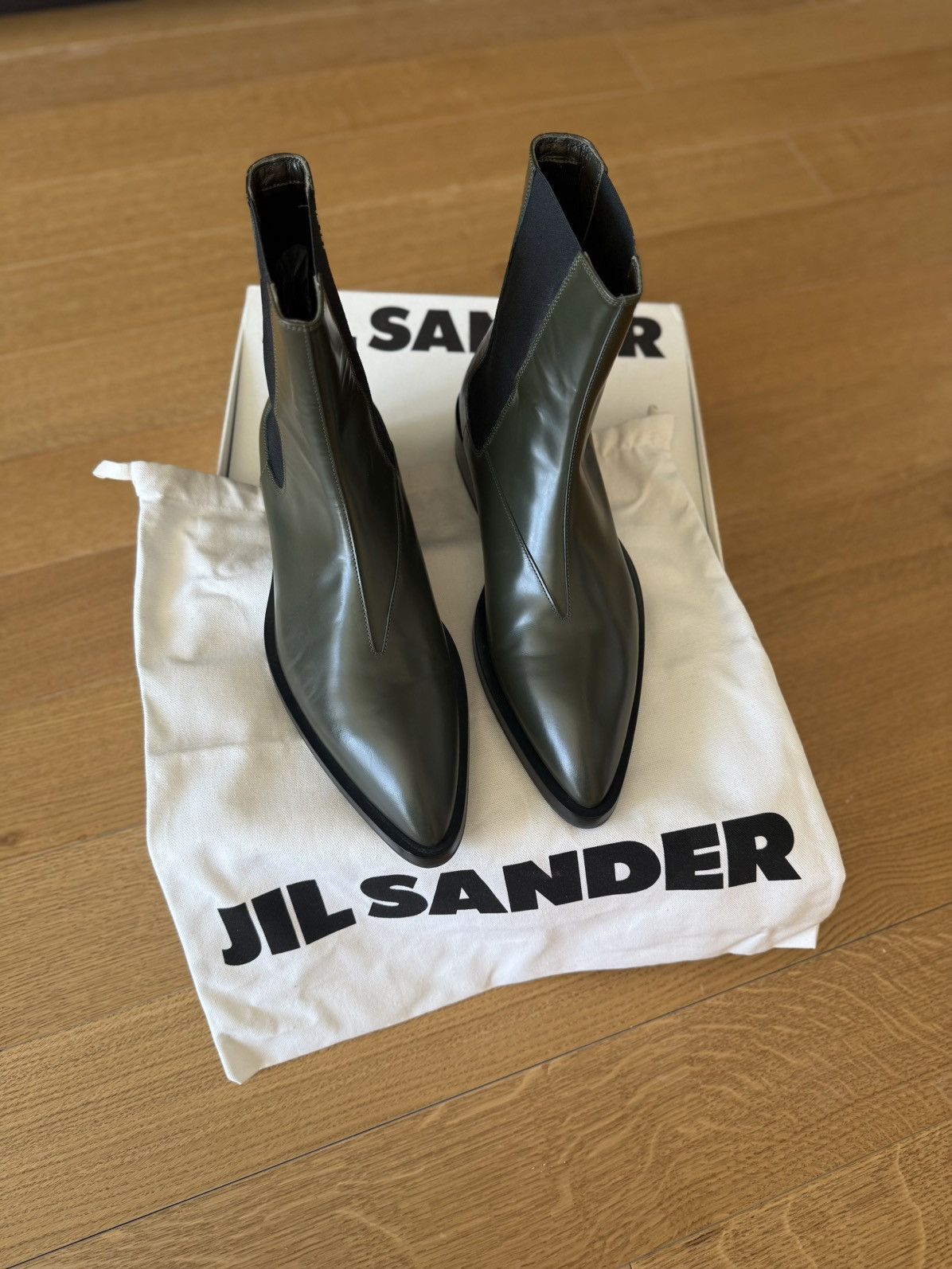 Jil Sander Jil Sander FW22 Pointed Toe Leather Chelsea Boots Green Size US 11 / EU 44 - 5 Thumbnail