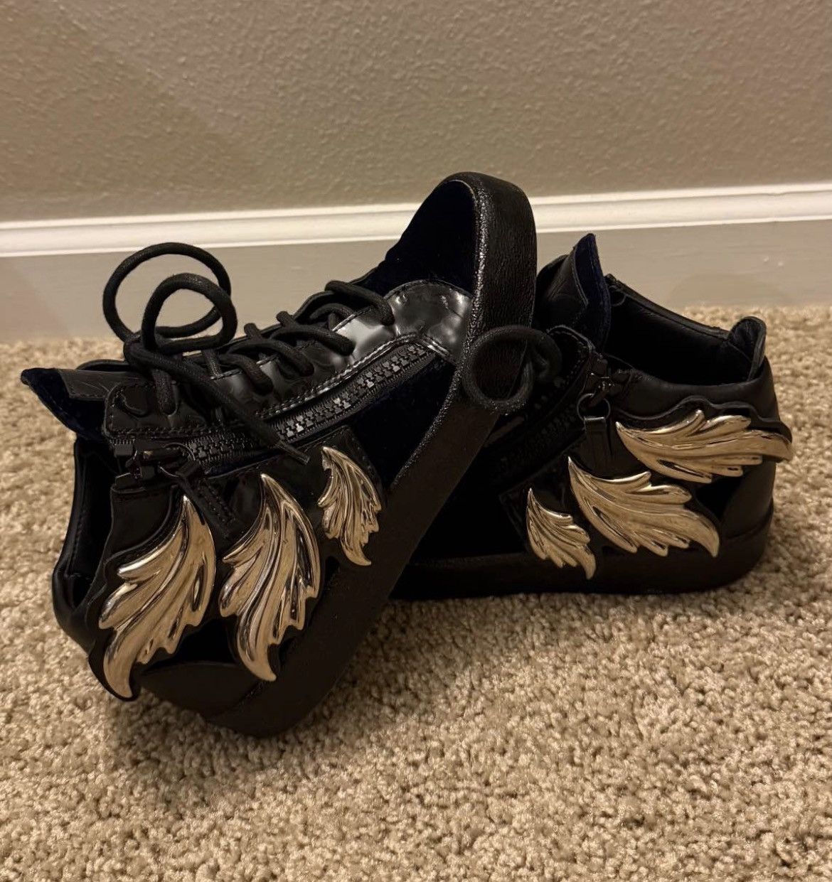 Silver winged Giuseppe Zanotti leather high top sneakers