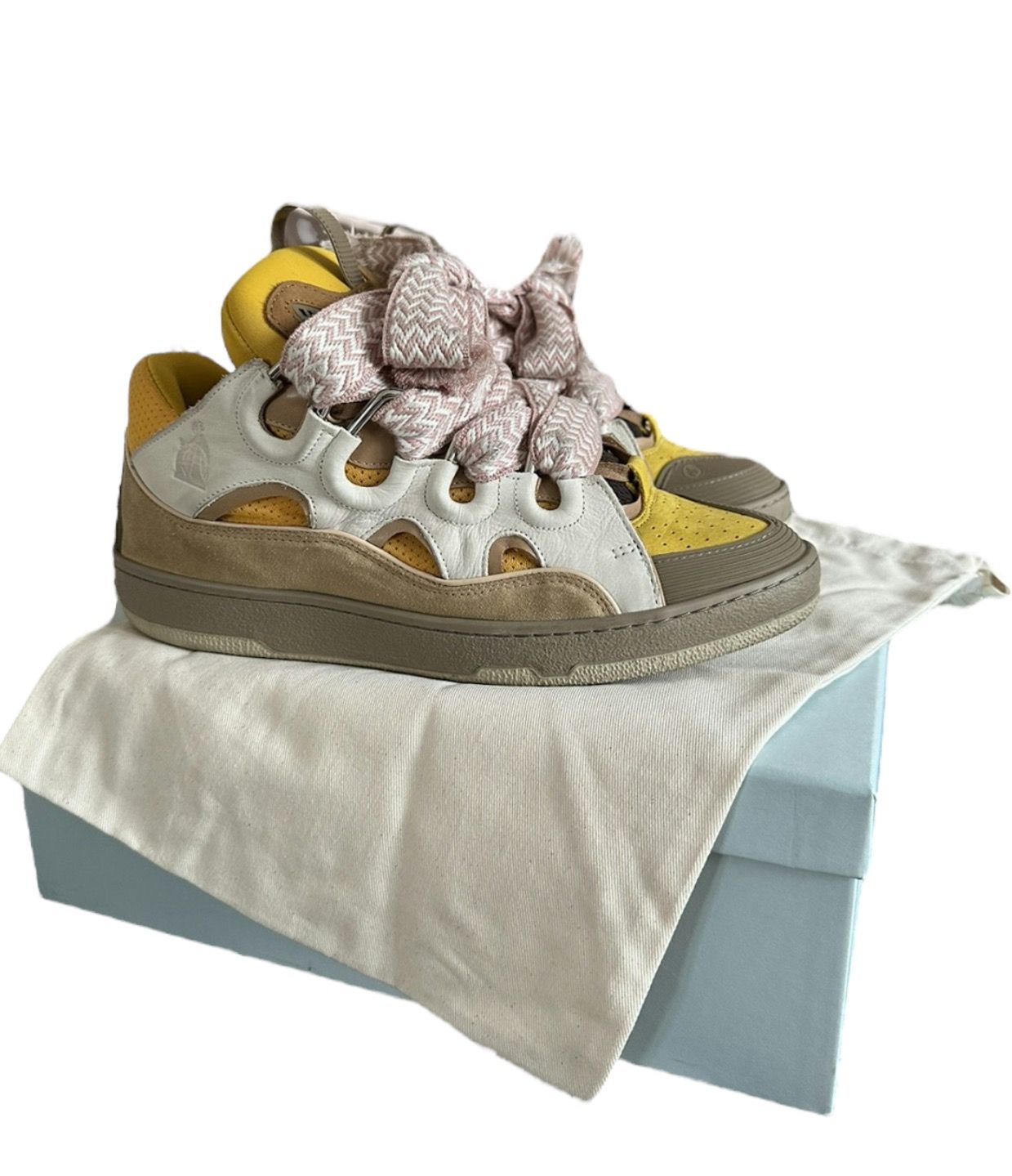 Pre-owned Lanvin Leather Curb Sneaker ‘yellow/beige'