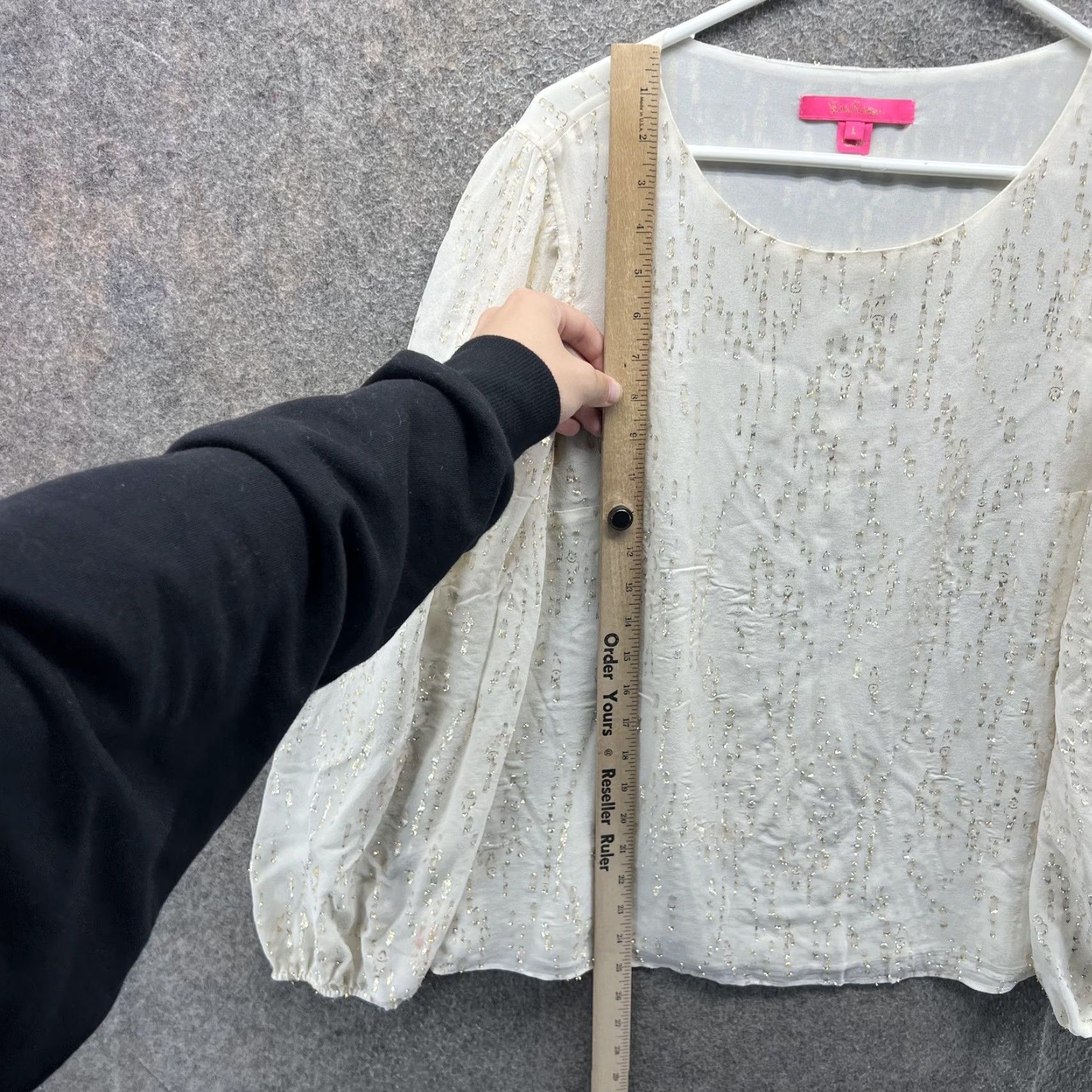 Lilly Pulitzer Lilly Pulitzer Blouse Womens Large White Metallic Silk Blend Long Sleeve Top Size L / US 10 / IT 46 - 6 Thumbnail