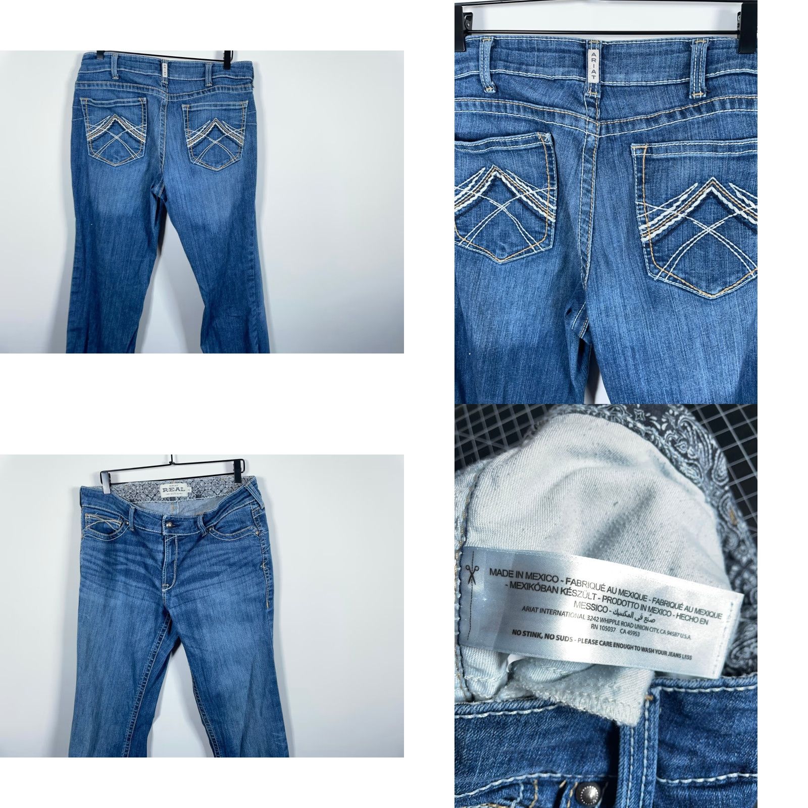 Ariat Ariat Bootcut Jeans Women's 34R Blue Denim Whipstitch 5-Pocket Stretch Mid Rise Regular Inseam 32" Adult Womens 36 x 32 Size 24" / US 00 / IT 34 - 9 Thumbnail