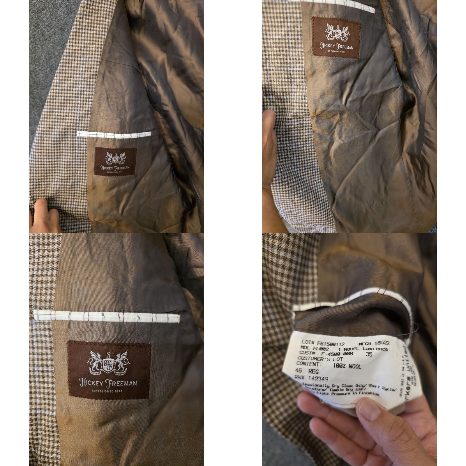 Vintage Hickey Freeman Blazer Sport Coat Mens 46 Brown Wool Check Tweed USA Jacket Jacket/Coat Length Regular Size 46R - 9 Thumbnail