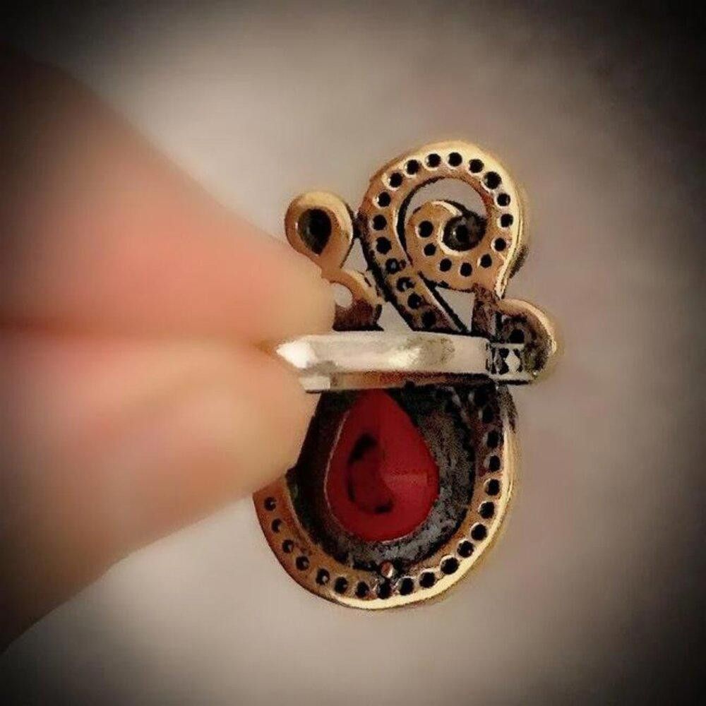 Designer Vintage Ruby Red Teardrop Antique Gold Ethnic Ring - Size 7 Size ONE SIZE - 4 Thumbnail