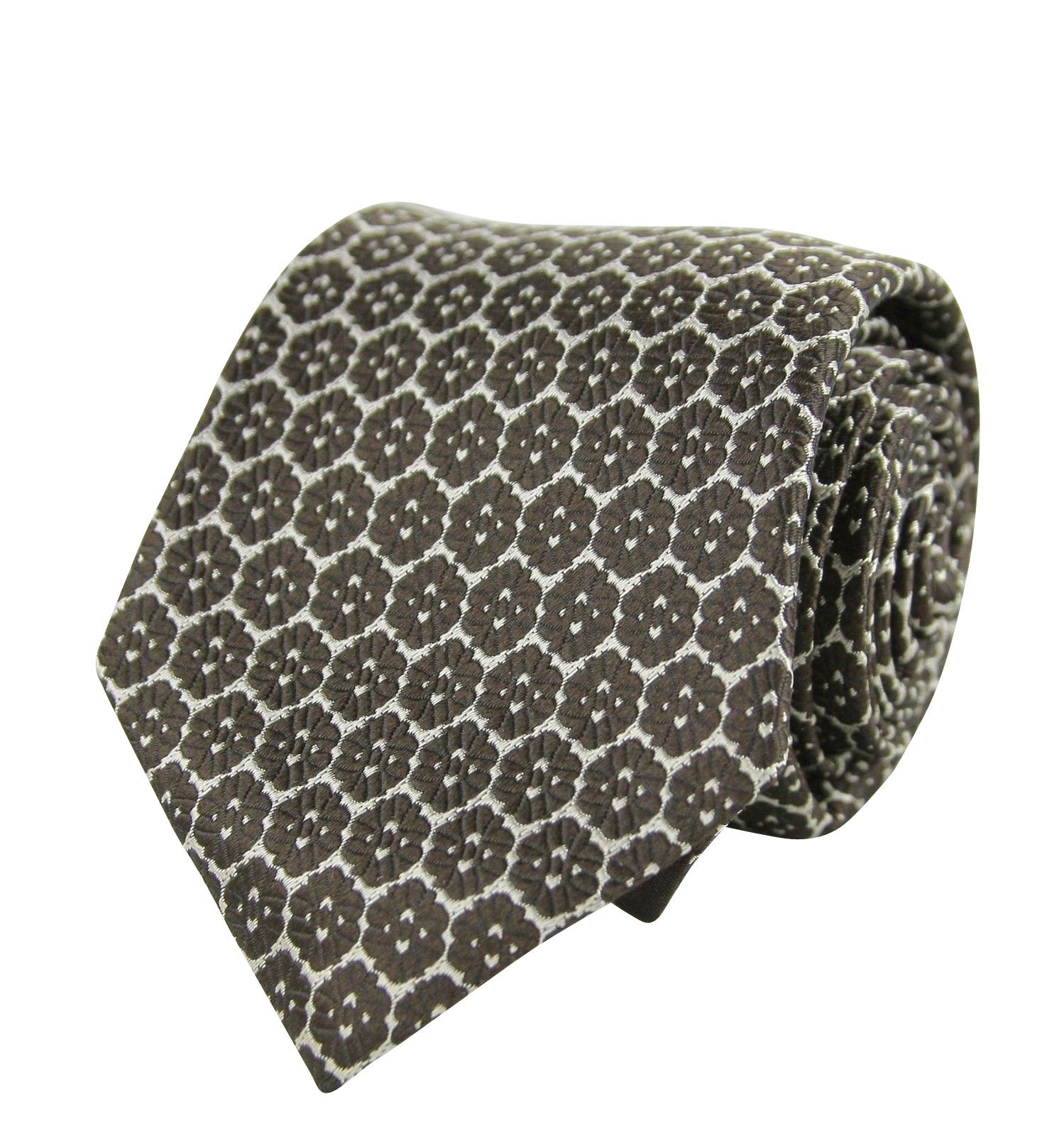 Bottega Veneta Men's Flower Print Beige / Dark Brown Silk Woven Tie Size ONE SIZE - 1 Thumbnail
