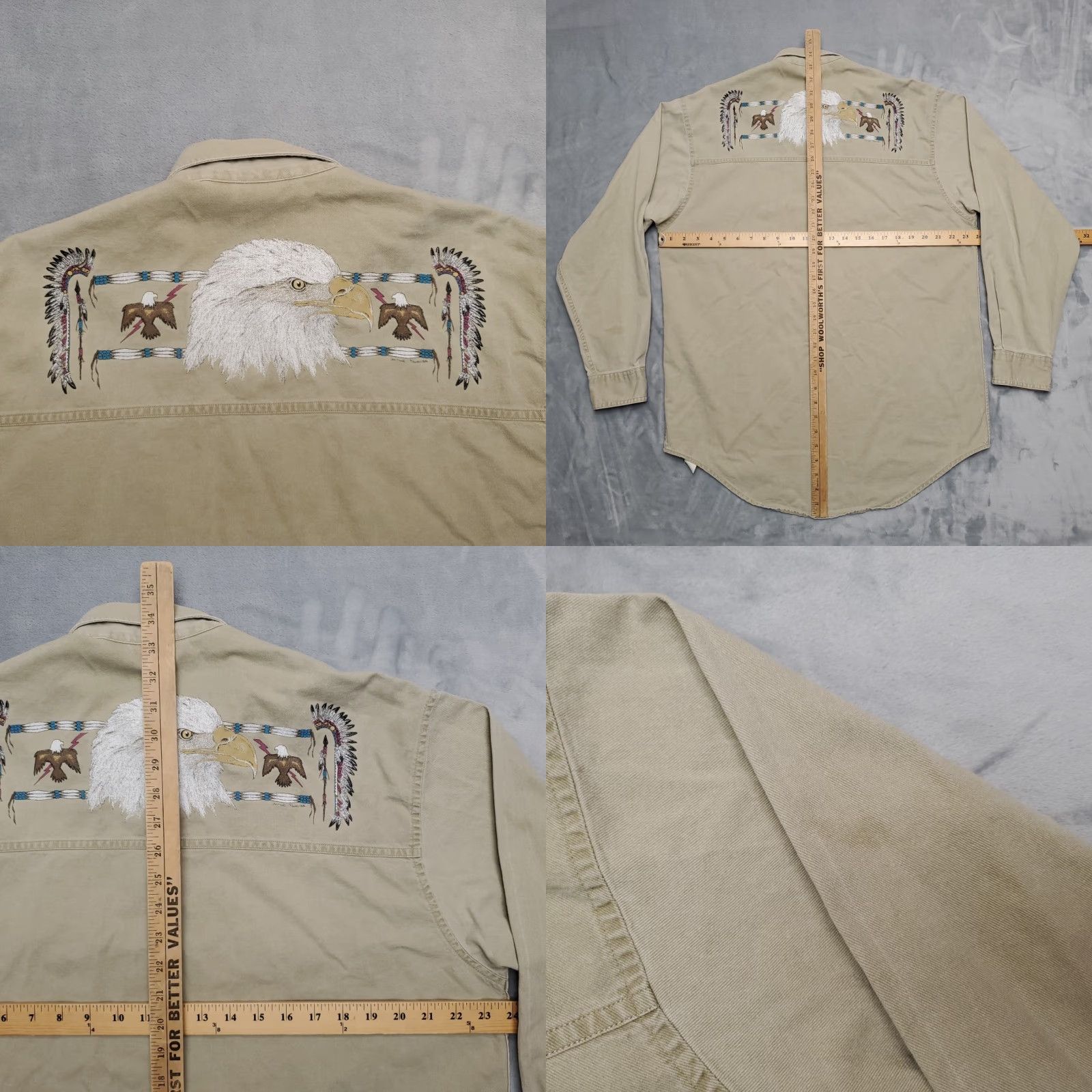 Coldwater Creek VINTAGE Nike Shirt Men L Beige Twill Long Sleeve Eagle Western Native Made in USA Size US L / EU 52-54 / 3 - 8 Thumbnail
