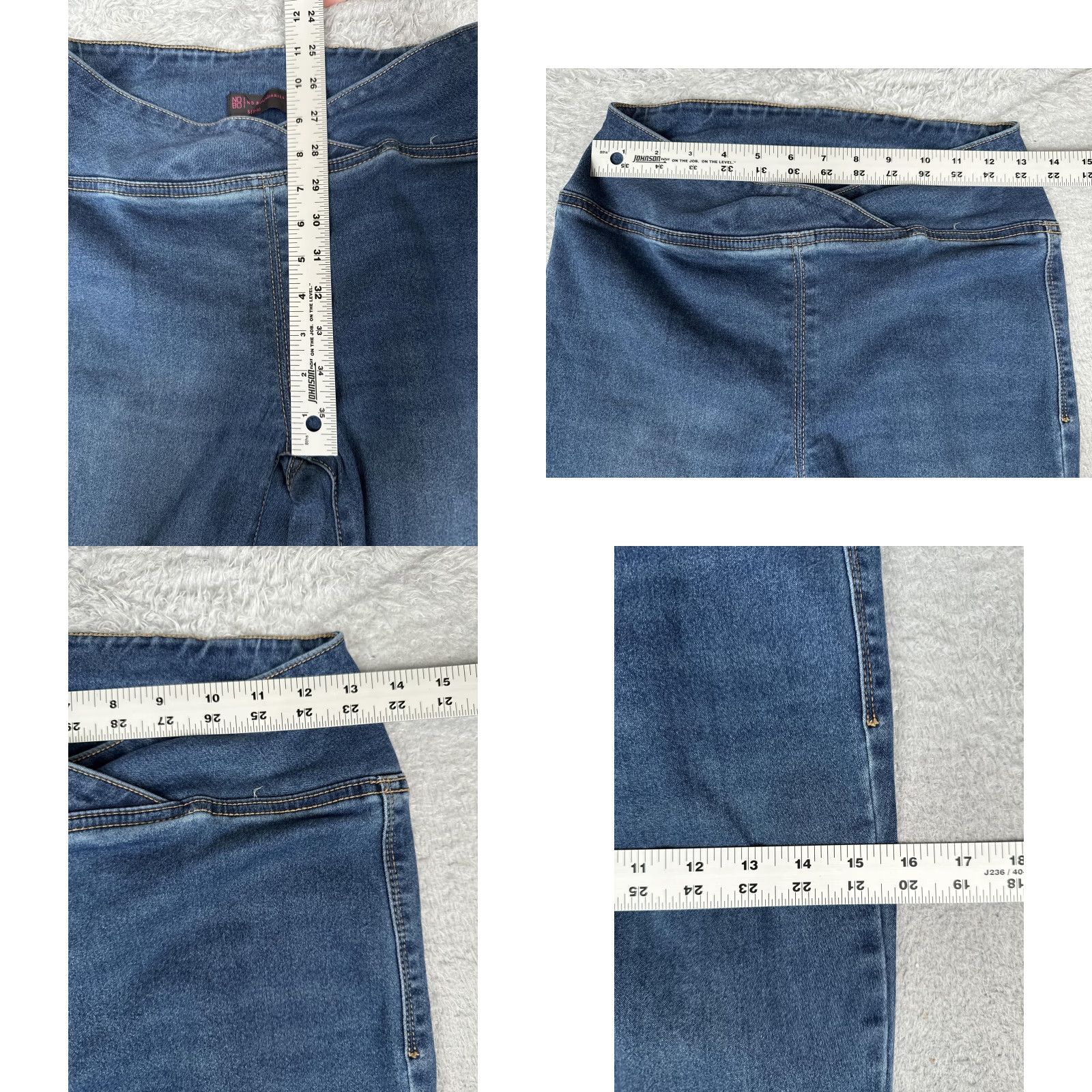 Vintage No Boundaries Jeans Flared Juniors S 27x29 Blue Mid Rise Elastic Waist 5-Pocket Denim Women Size 28" / US 6 / IT 42 - 8 Thumbnail